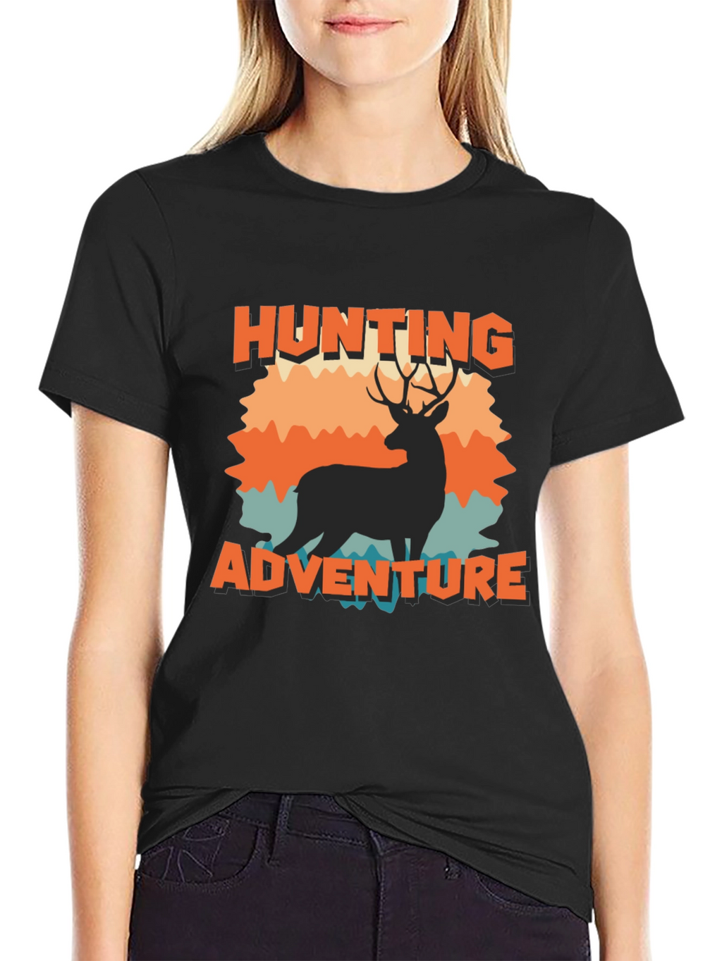 Hunting Adventure Black T-Shirt Deer Graphic