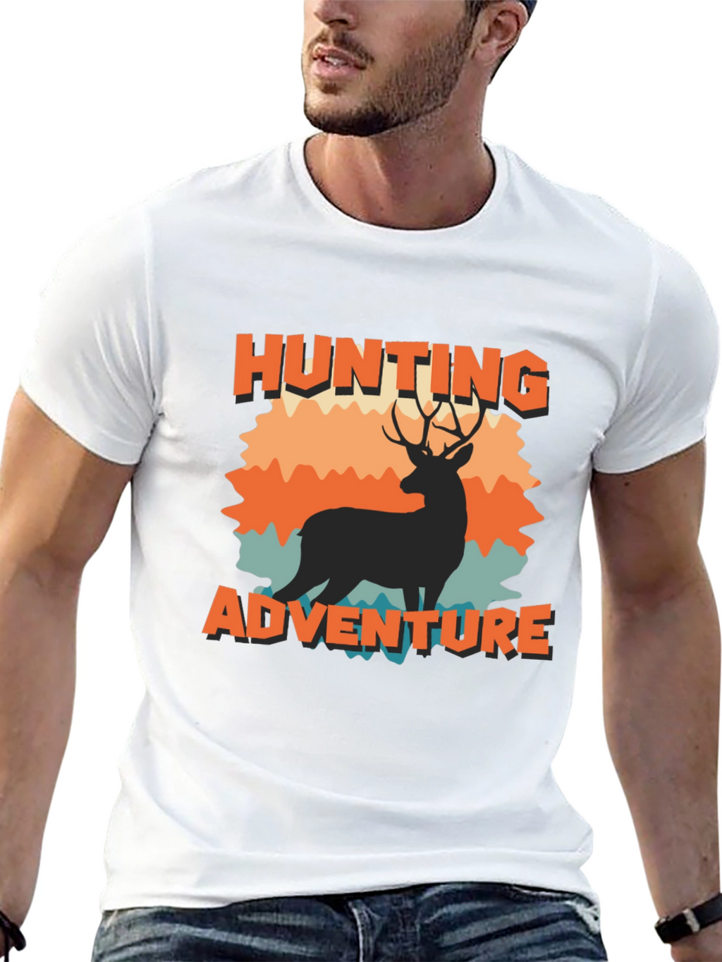Hunting Adventure Black T-Shirt Deer Graphic