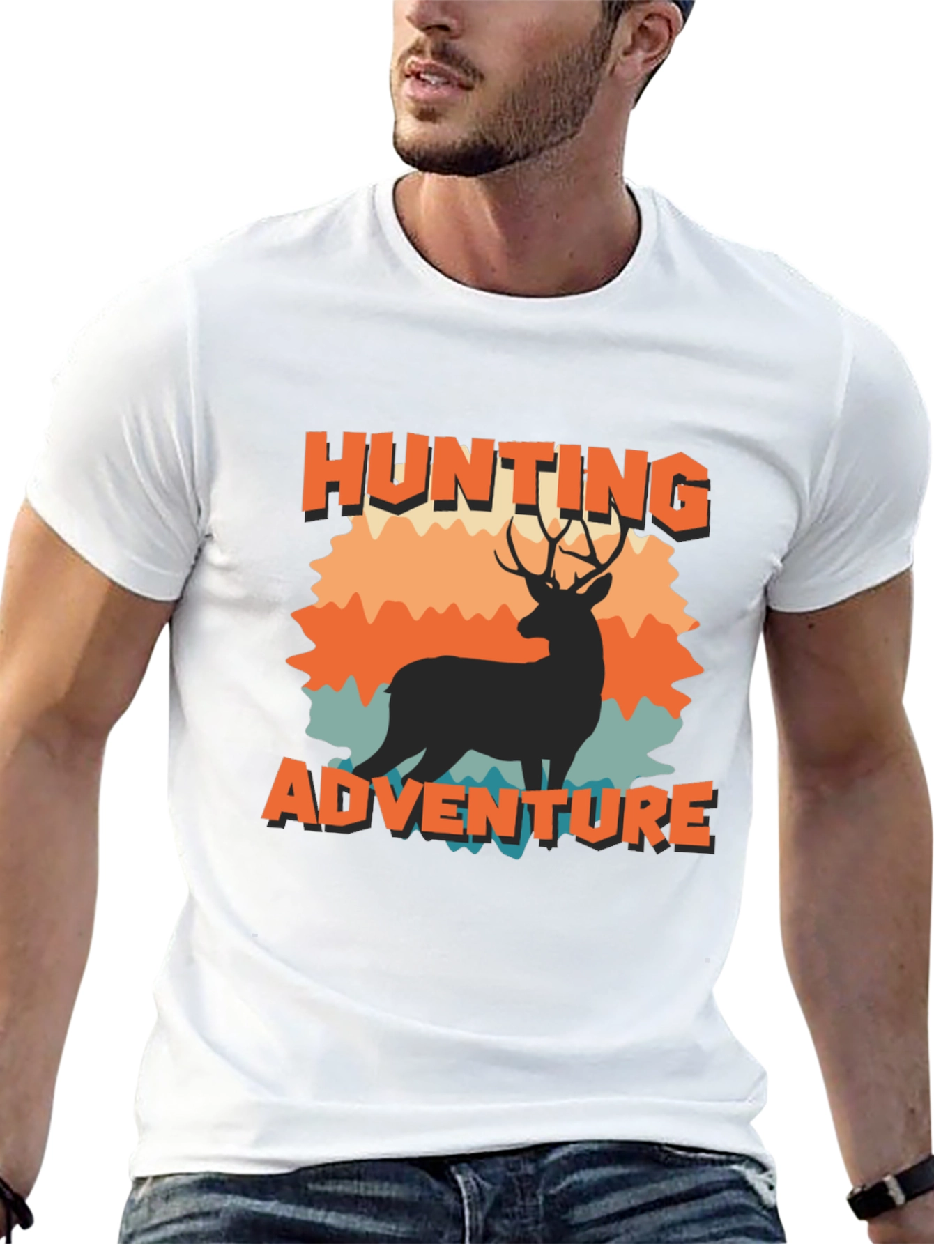 Hunting Adventure Black T-Shirt Deer Graphic