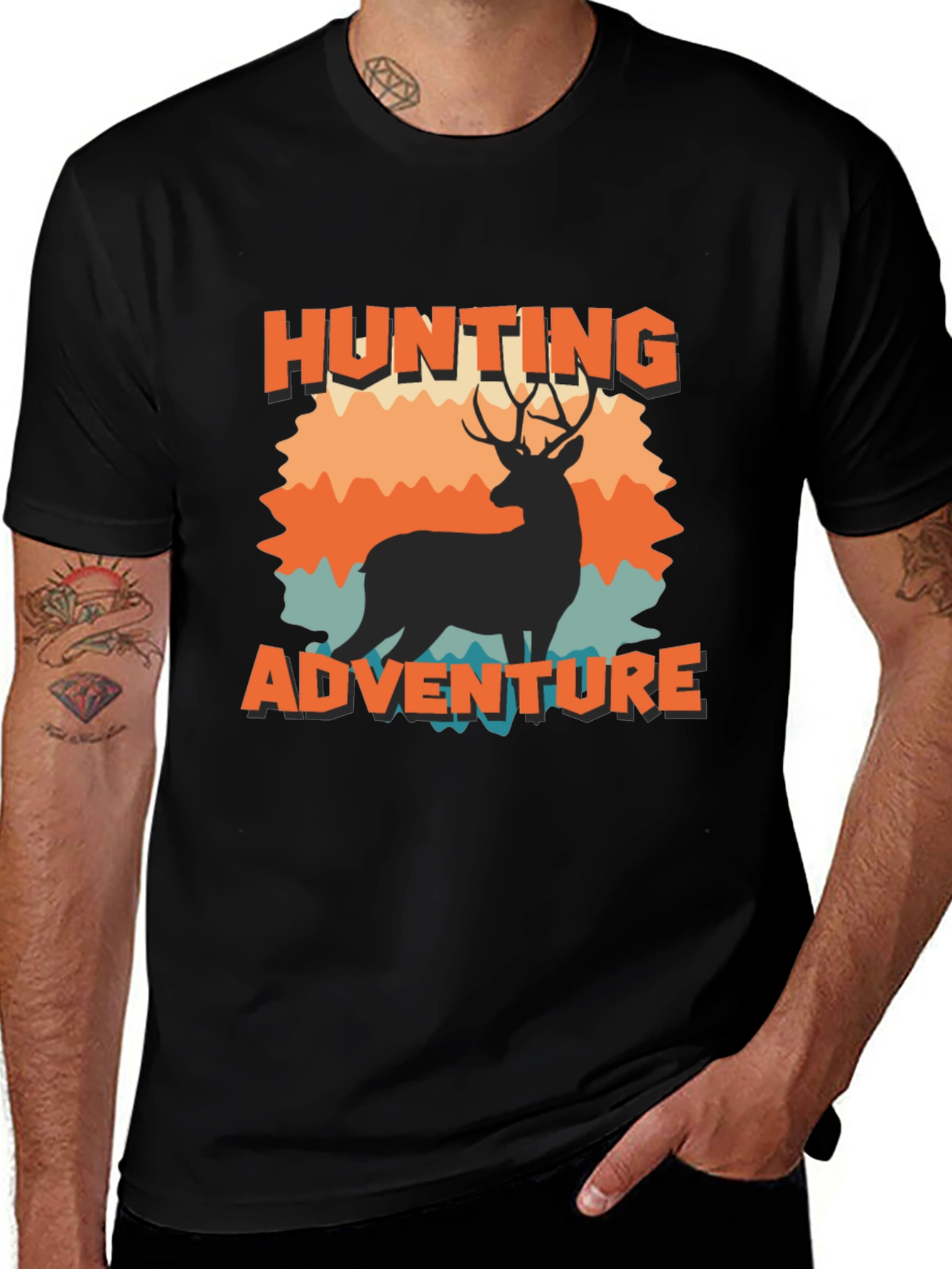 Hunting Adventure Black T-Shirt Deer Graphic