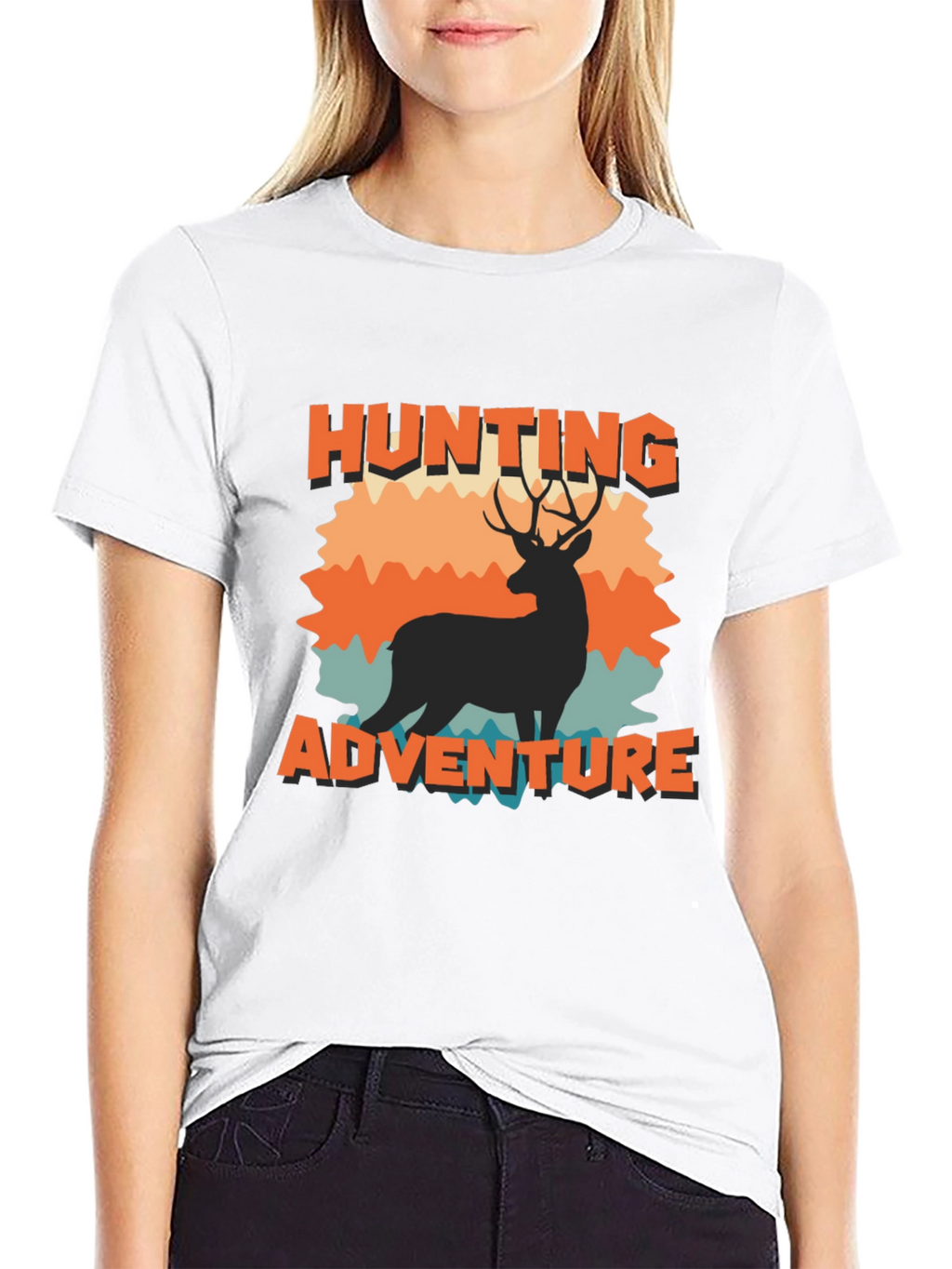 Hunting Adventure Black T-Shirt Deer Graphic