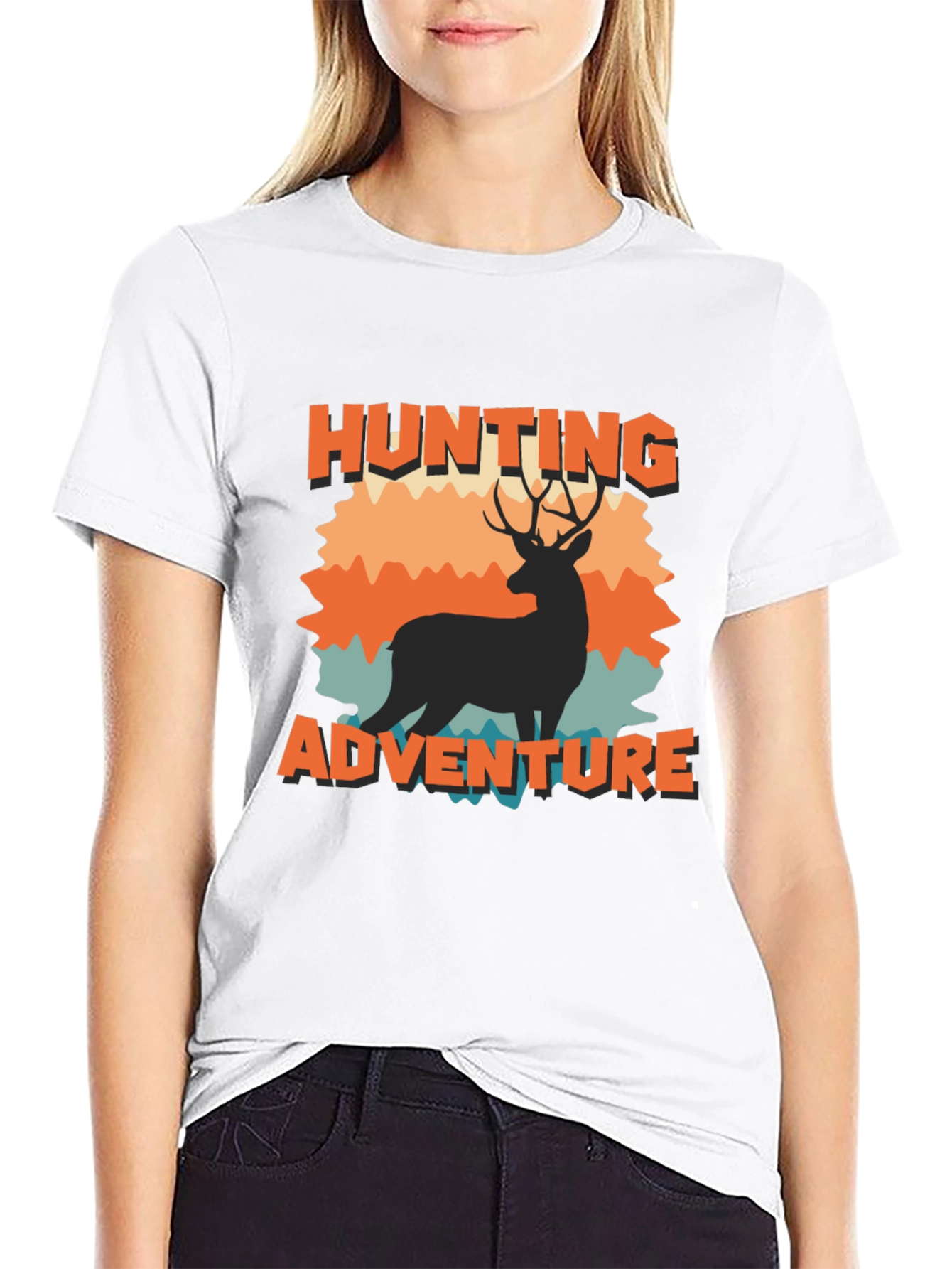 Hunting Adventure Black T-Shirt Deer Graphic