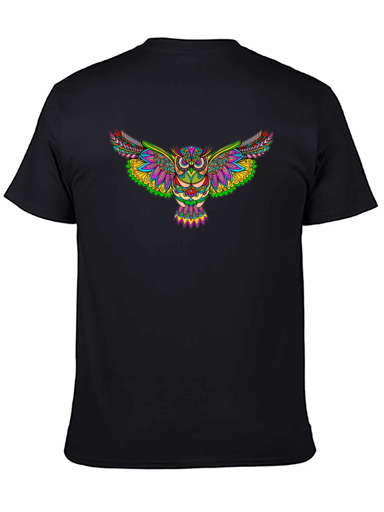 Vibrant Owl Graphic Print Black T-Shirt