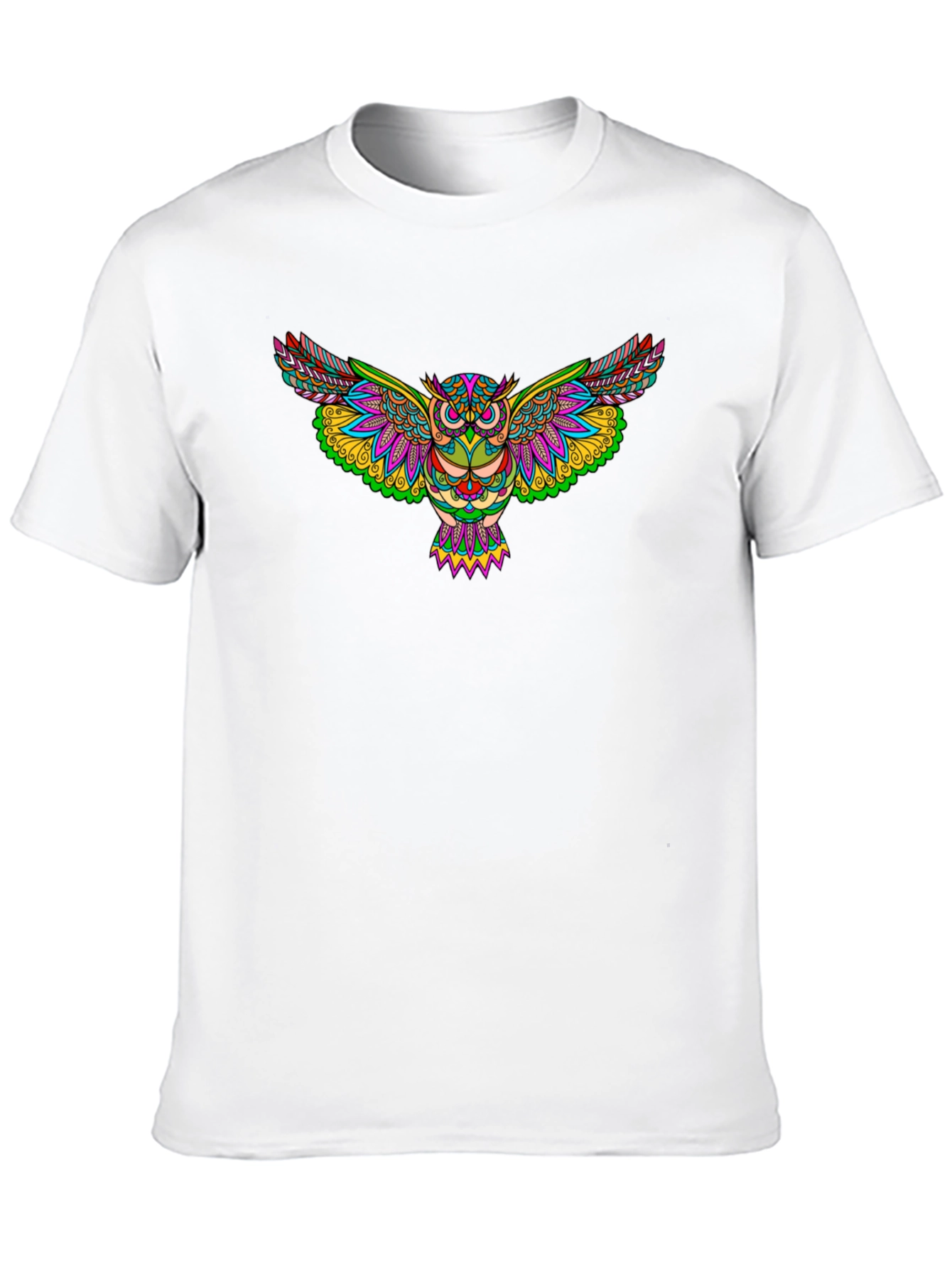 Vibrant Owl Graphic Print Black T-Shirt