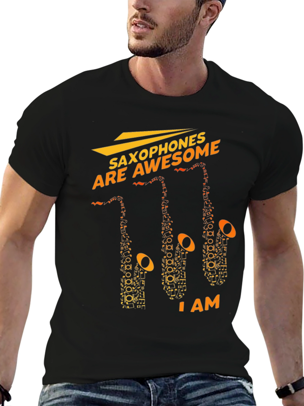 Saxophones Are Awesome Black Graphic T-Shirt