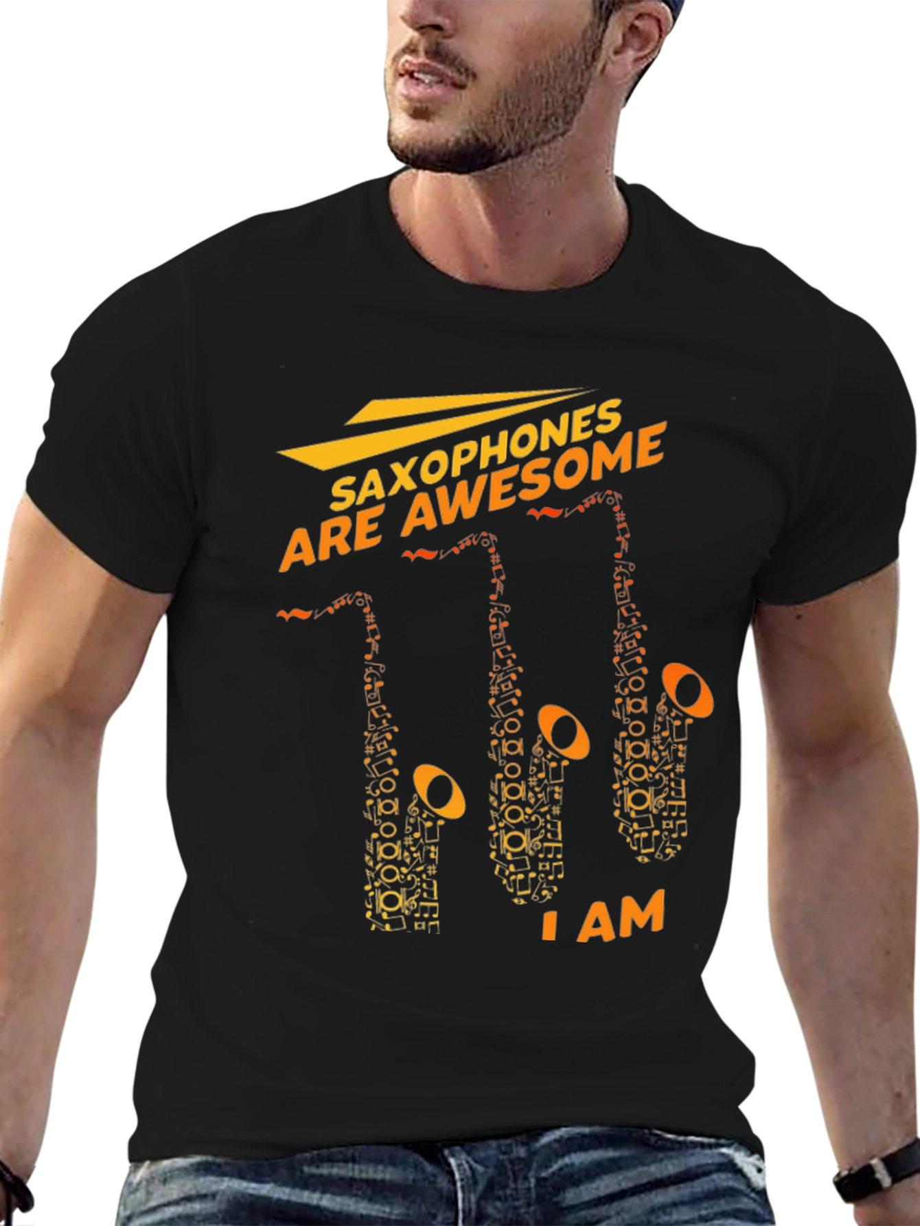 Saxophones Are Awesome Black Graphic T-Shirt