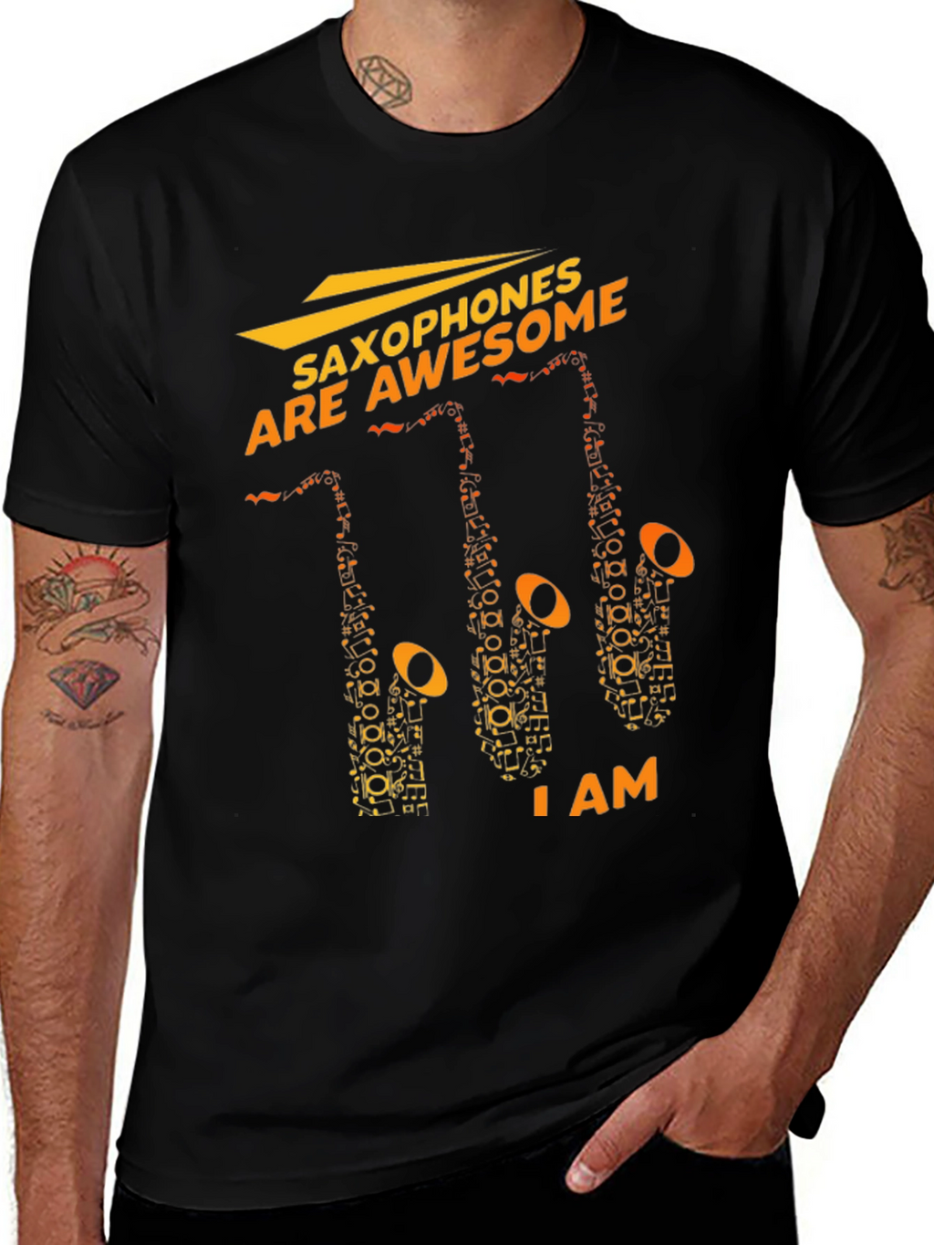 Saxophones Are Awesome Black Graphic T-Shirt