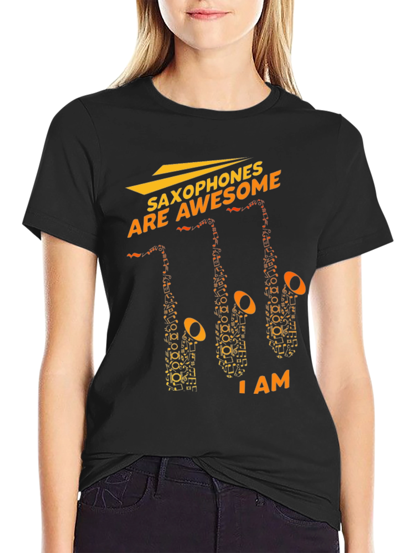 Saxophones Are Awesome Black Graphic T-Shirt