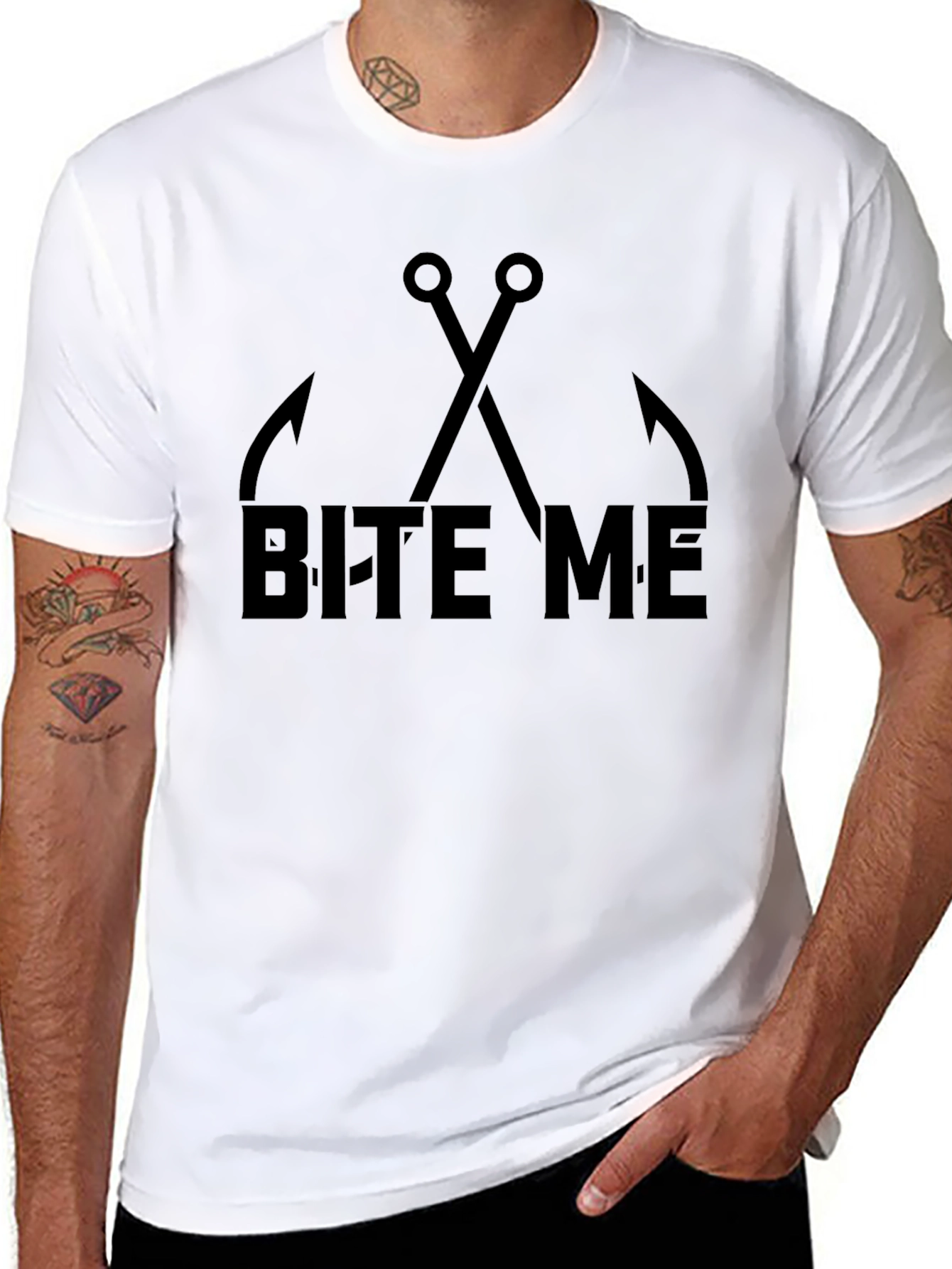 Bite Me Fishing Hooks Graphic Tee - Black