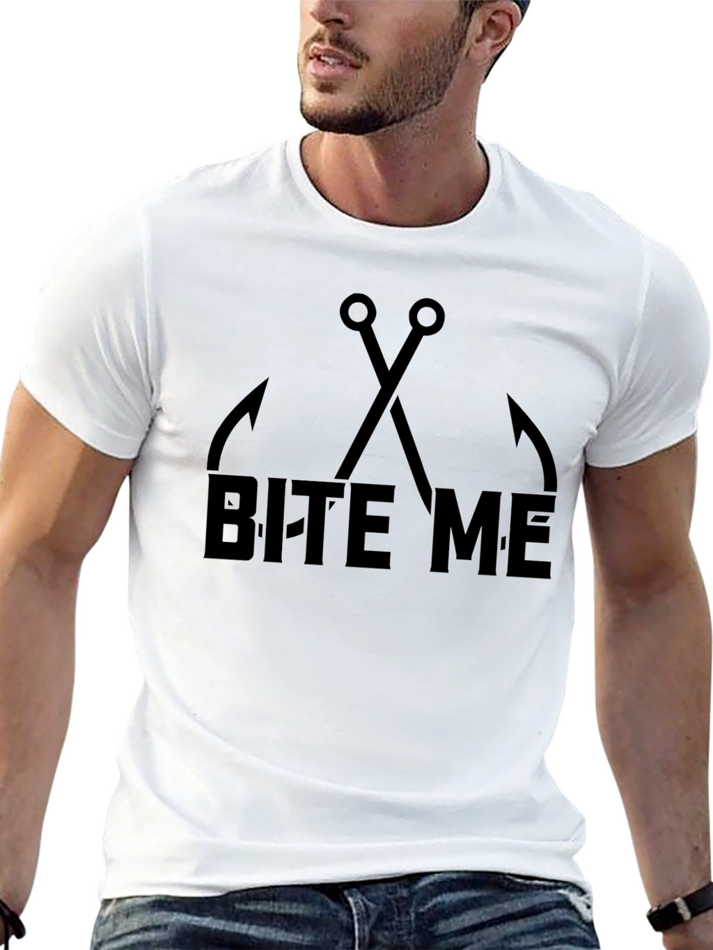 Bite Me Fishing Hooks Graphic Tee - Black