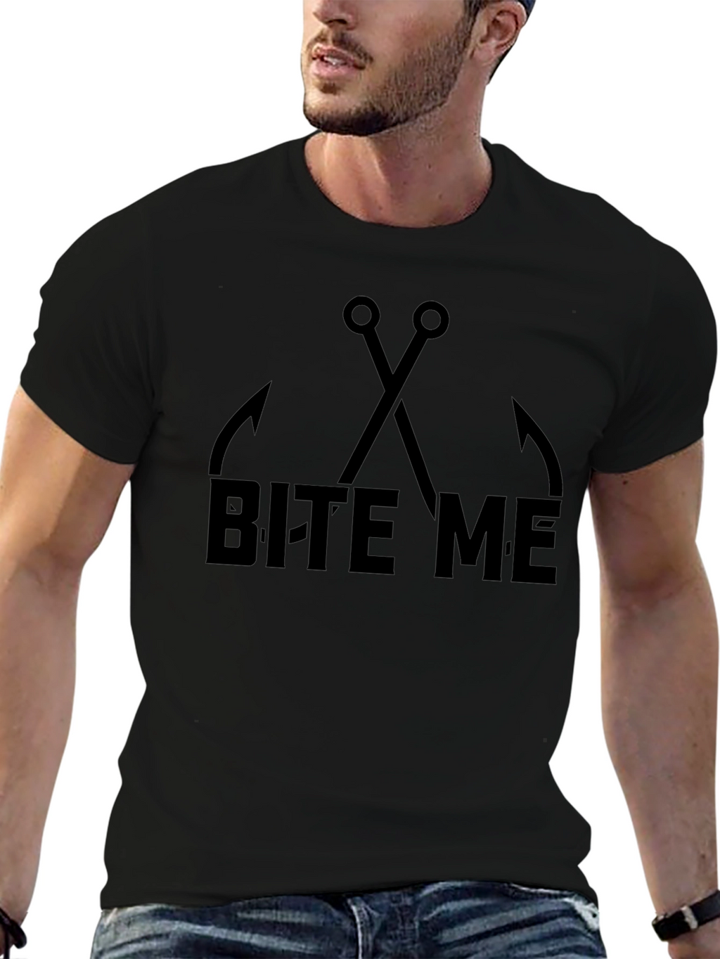 Bite Me Fishing Hooks Graphic Tee - Black