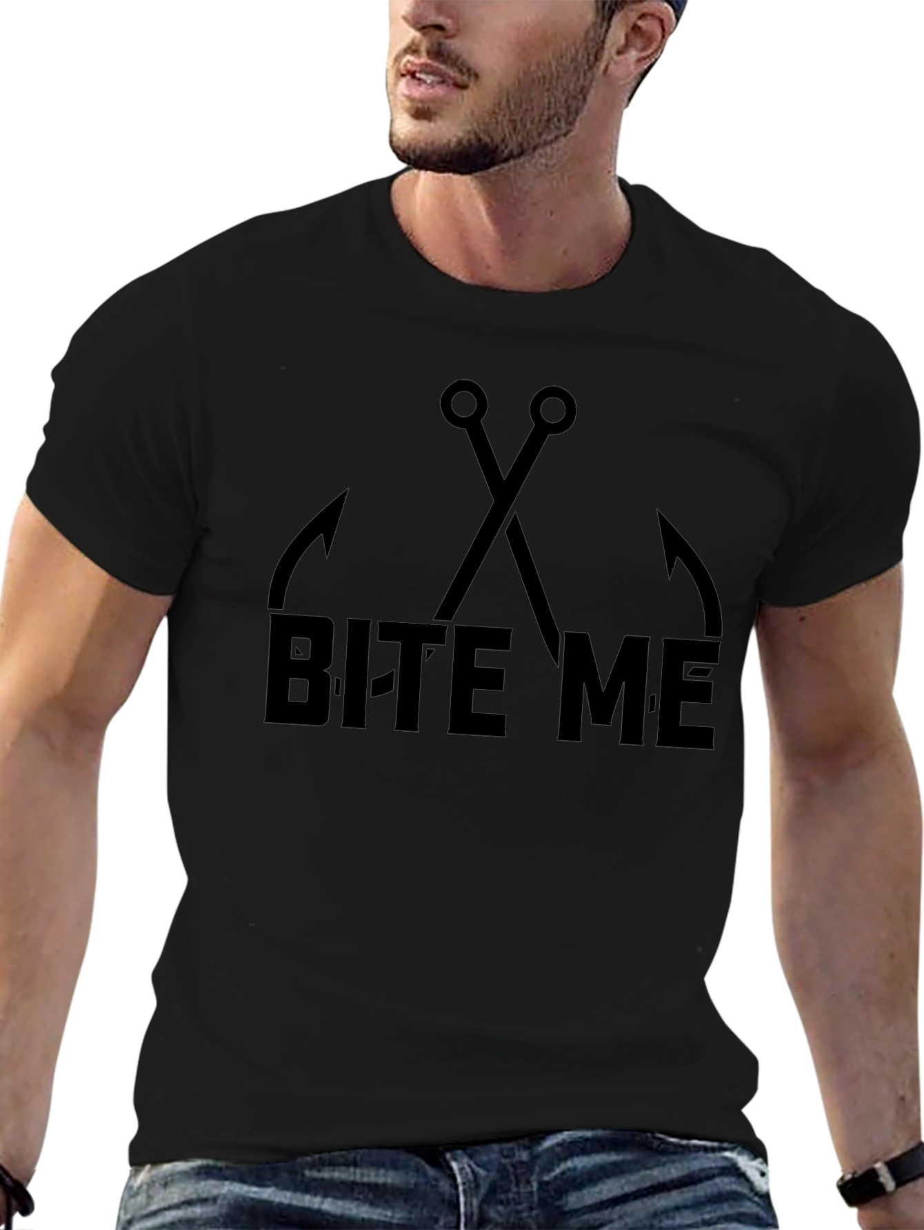 Bite Me Fishing Hooks Graphic Tee - Black