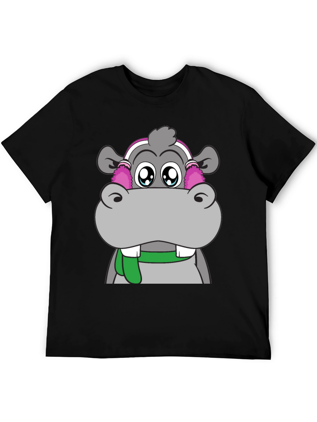 Hippo with Earmuffs Graphic Tee - Unique Design