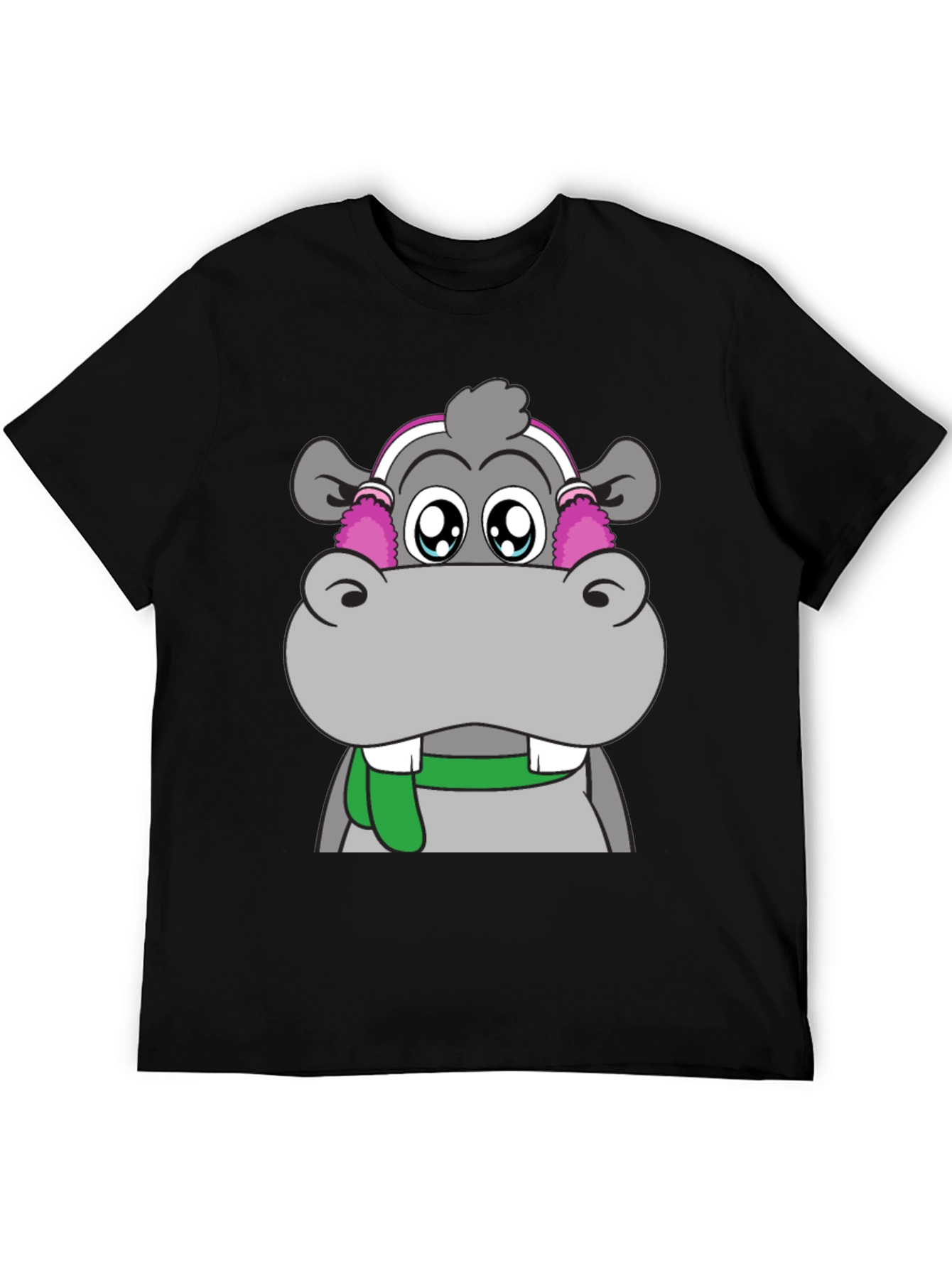 Hippo with Earmuffs Graphic Tee - Unique Design