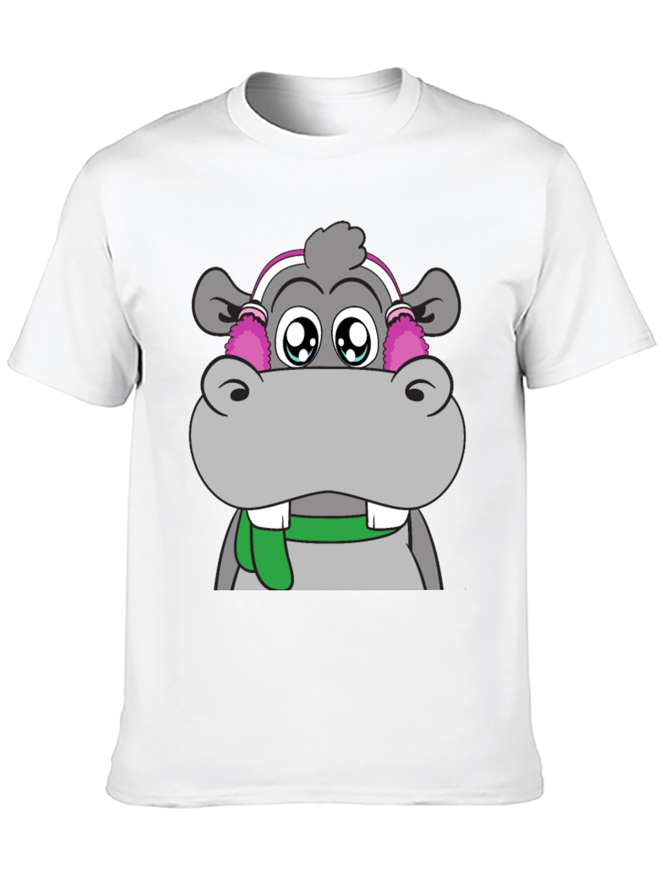 Hippo with Earmuffs Graphic Tee - Unique Design