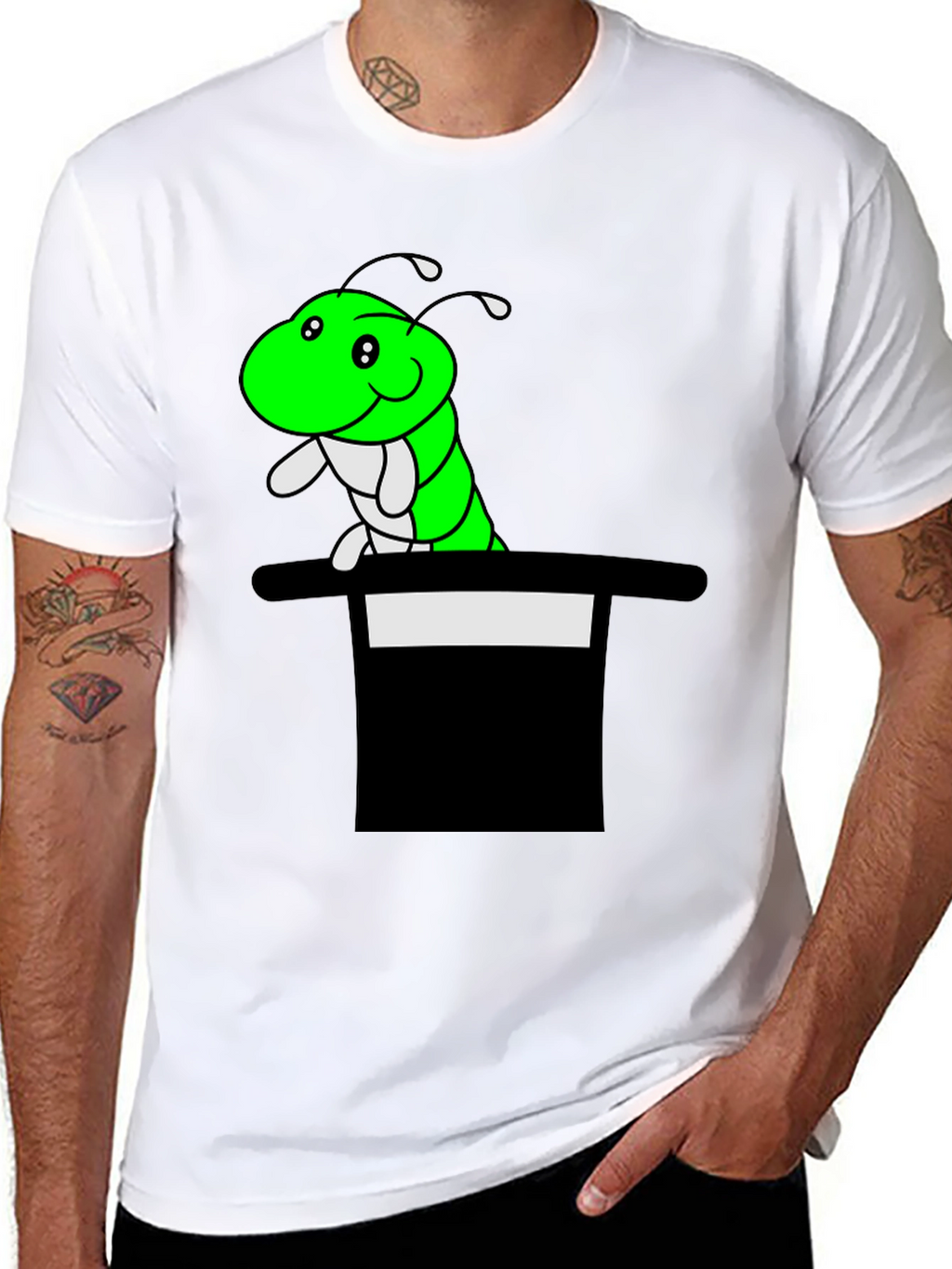 Caterpillar in Hat T-Shirt - Funny Cartoon Tee