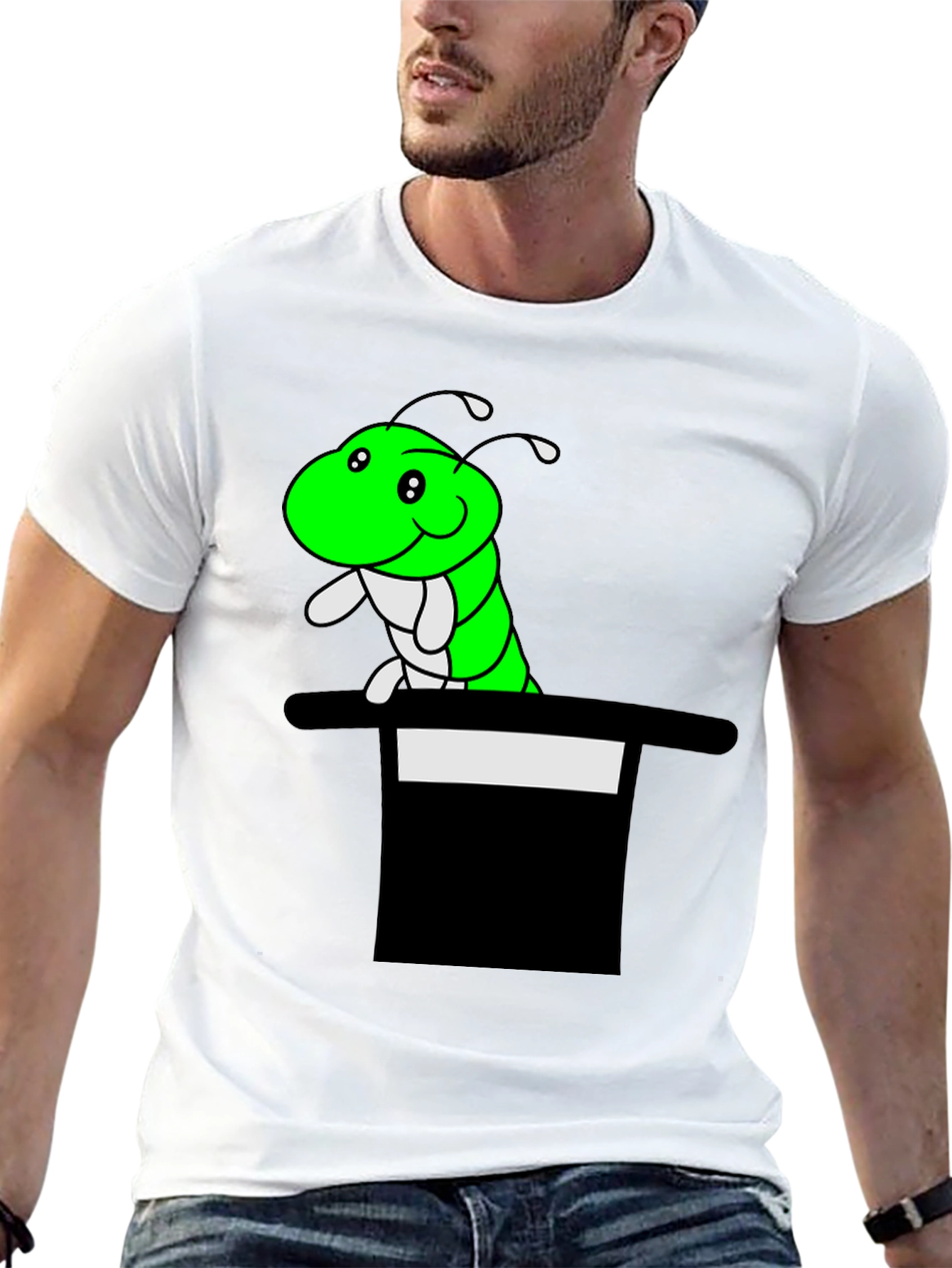 Caterpillar in Hat T-Shirt - Funny Cartoon Tee
