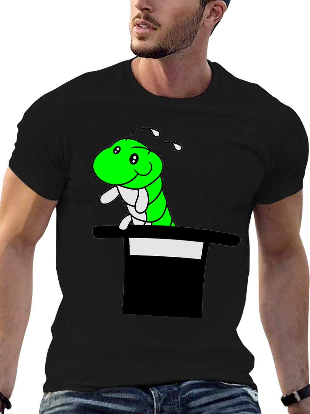 Caterpillar in Hat T-Shirt - Funny Cartoon Tee