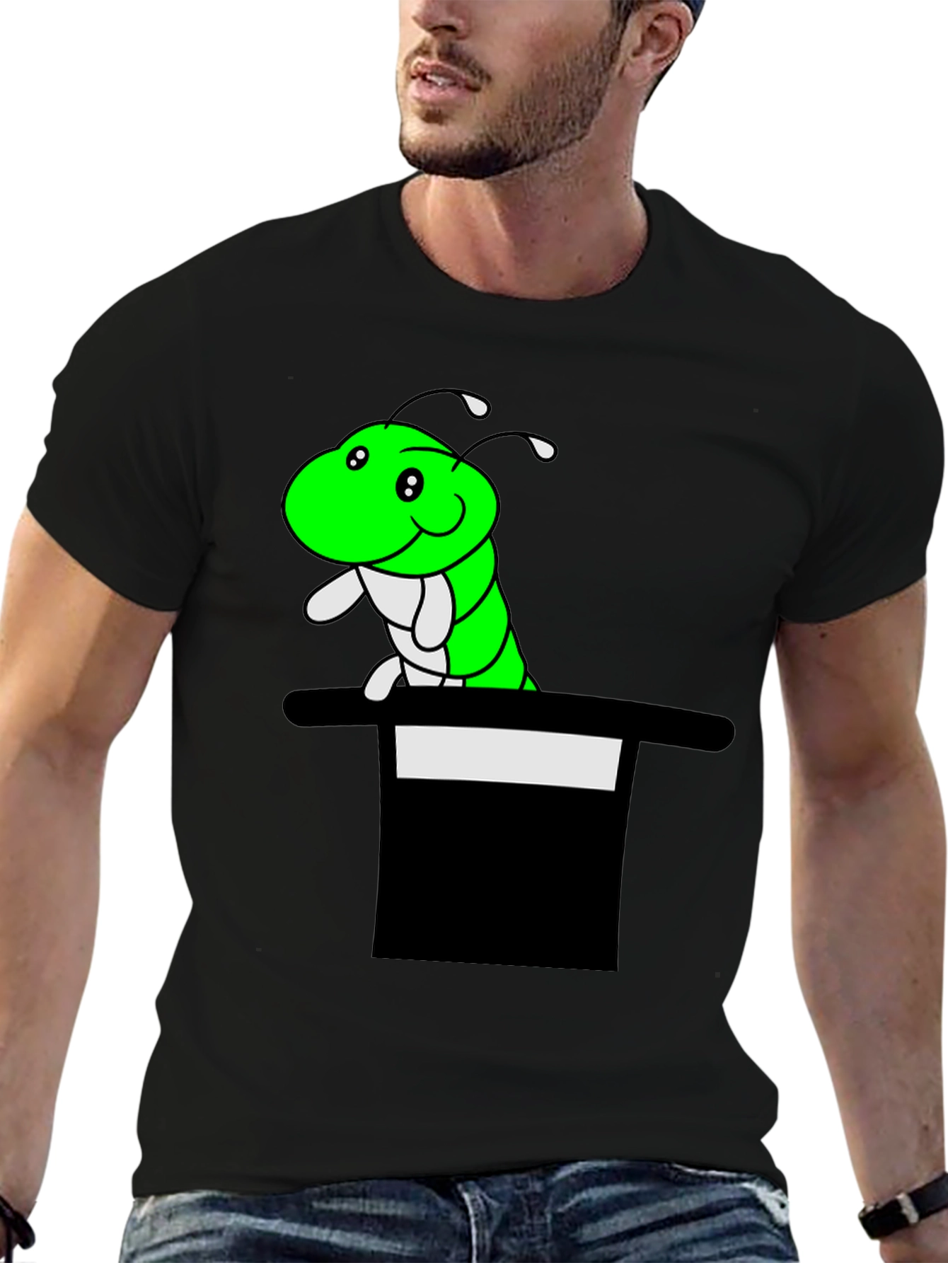 Caterpillar in Hat T-Shirt - Funny Cartoon Tee