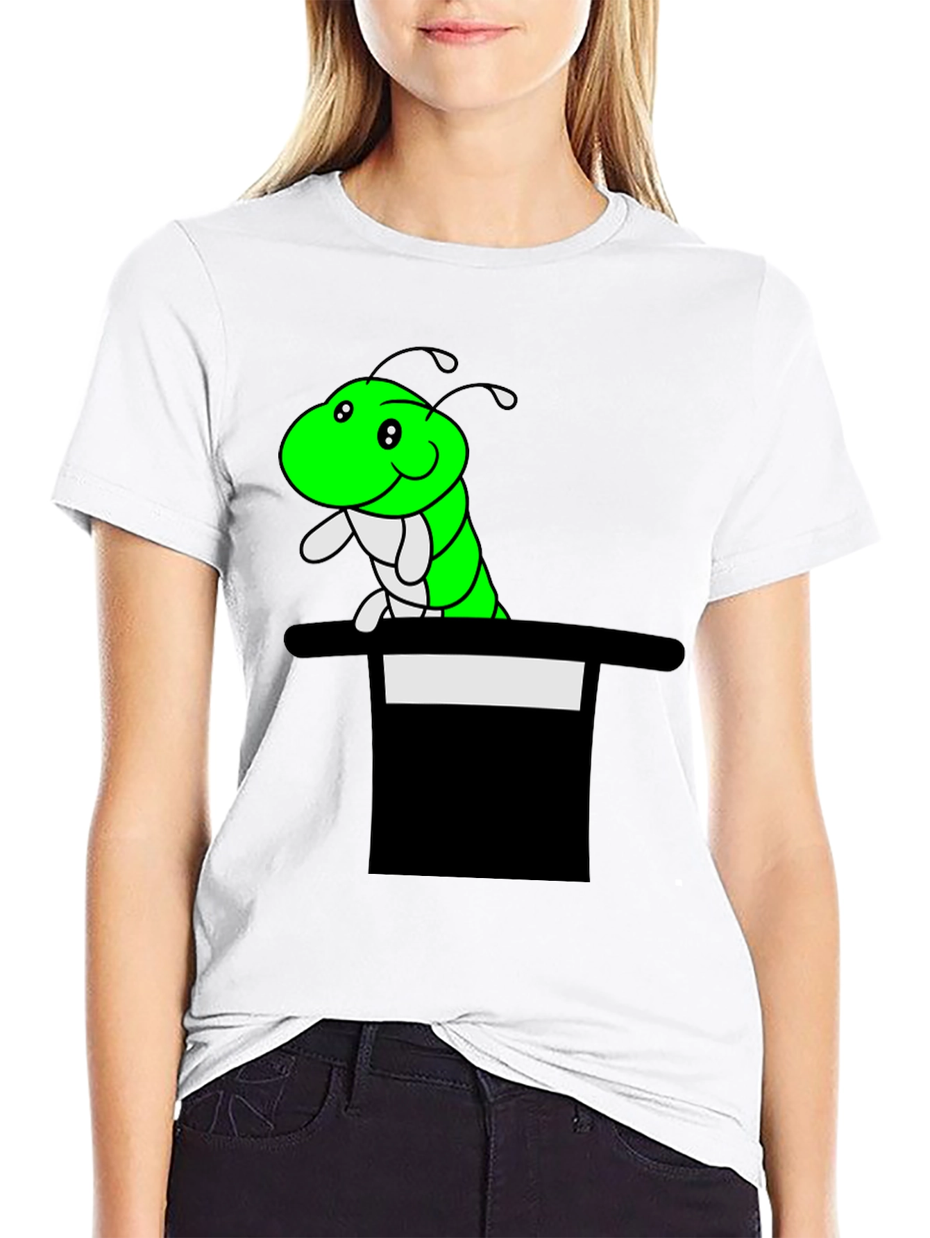 Caterpillar in Hat T-Shirt - Funny Cartoon Tee