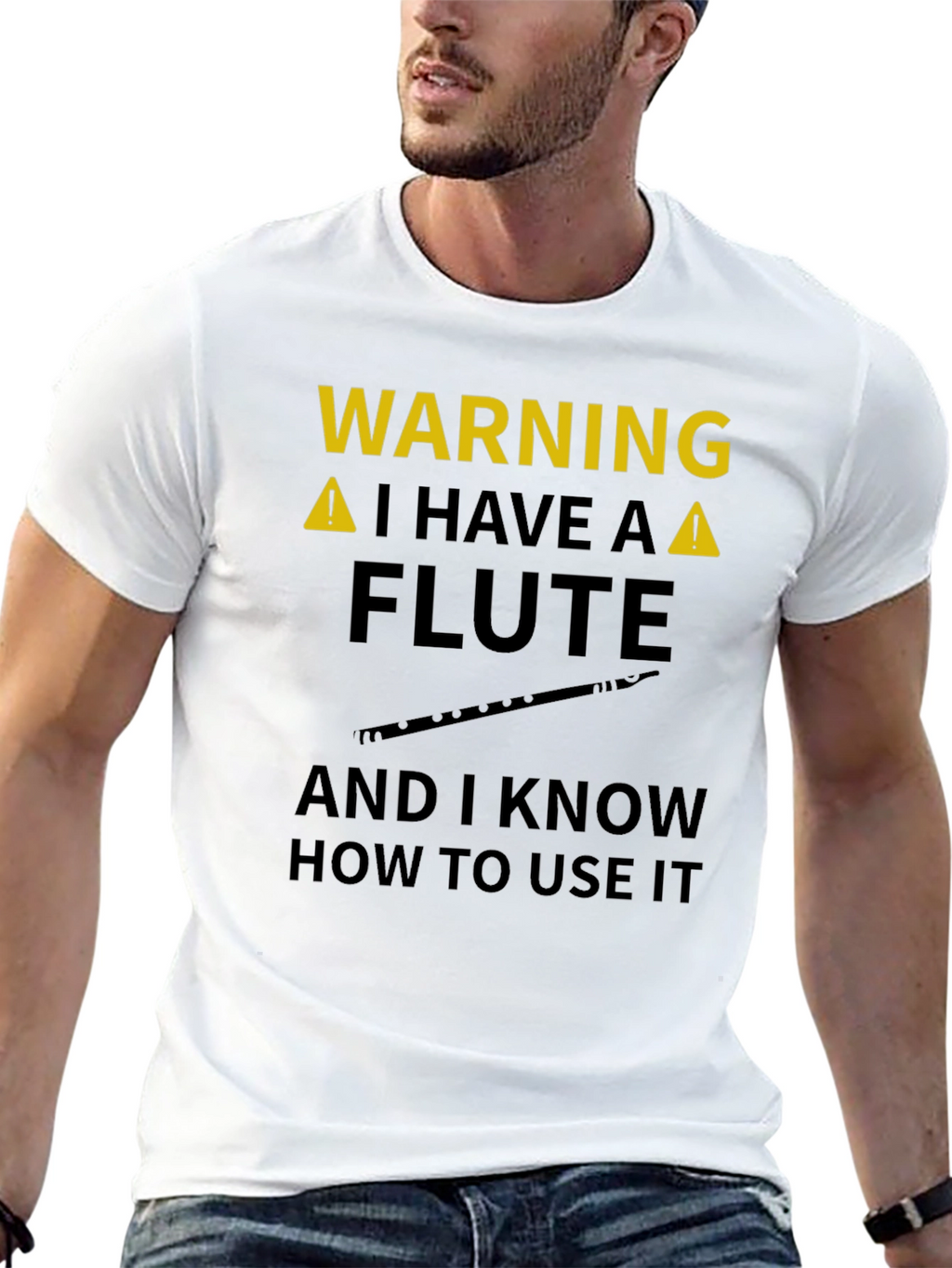 Warning Flute Player Black Graphic Tee