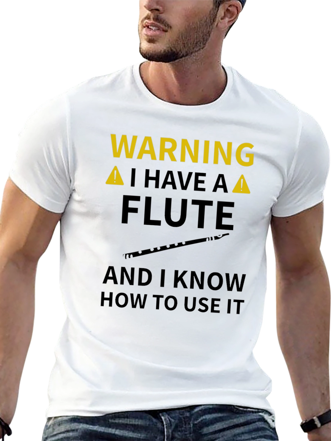 Warning Flute Player Black Graphic Tee