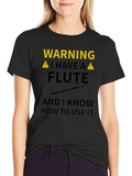 Warning Flute Player Black Graphic Tee