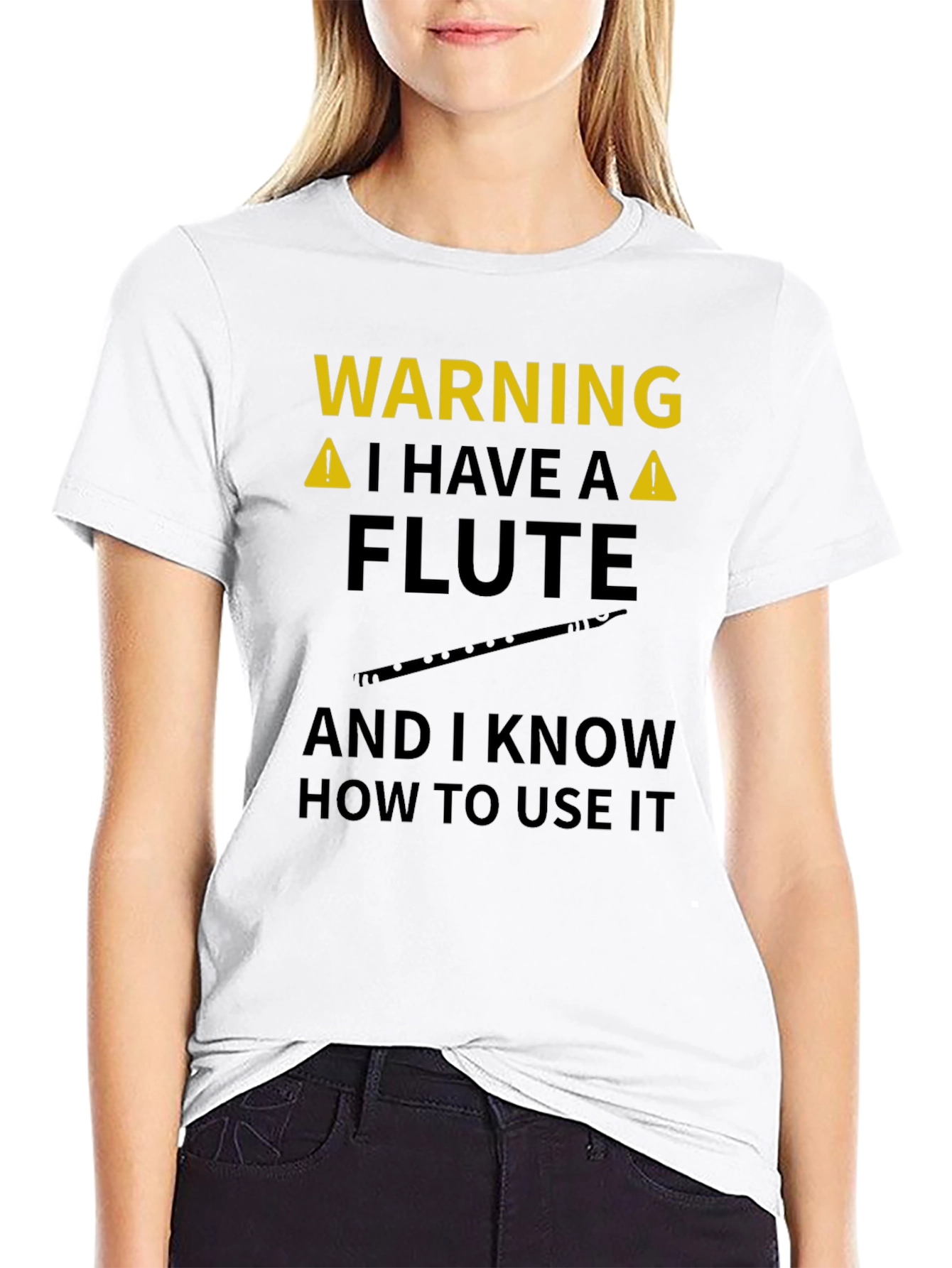Warning Flute Player Black Graphic Tee