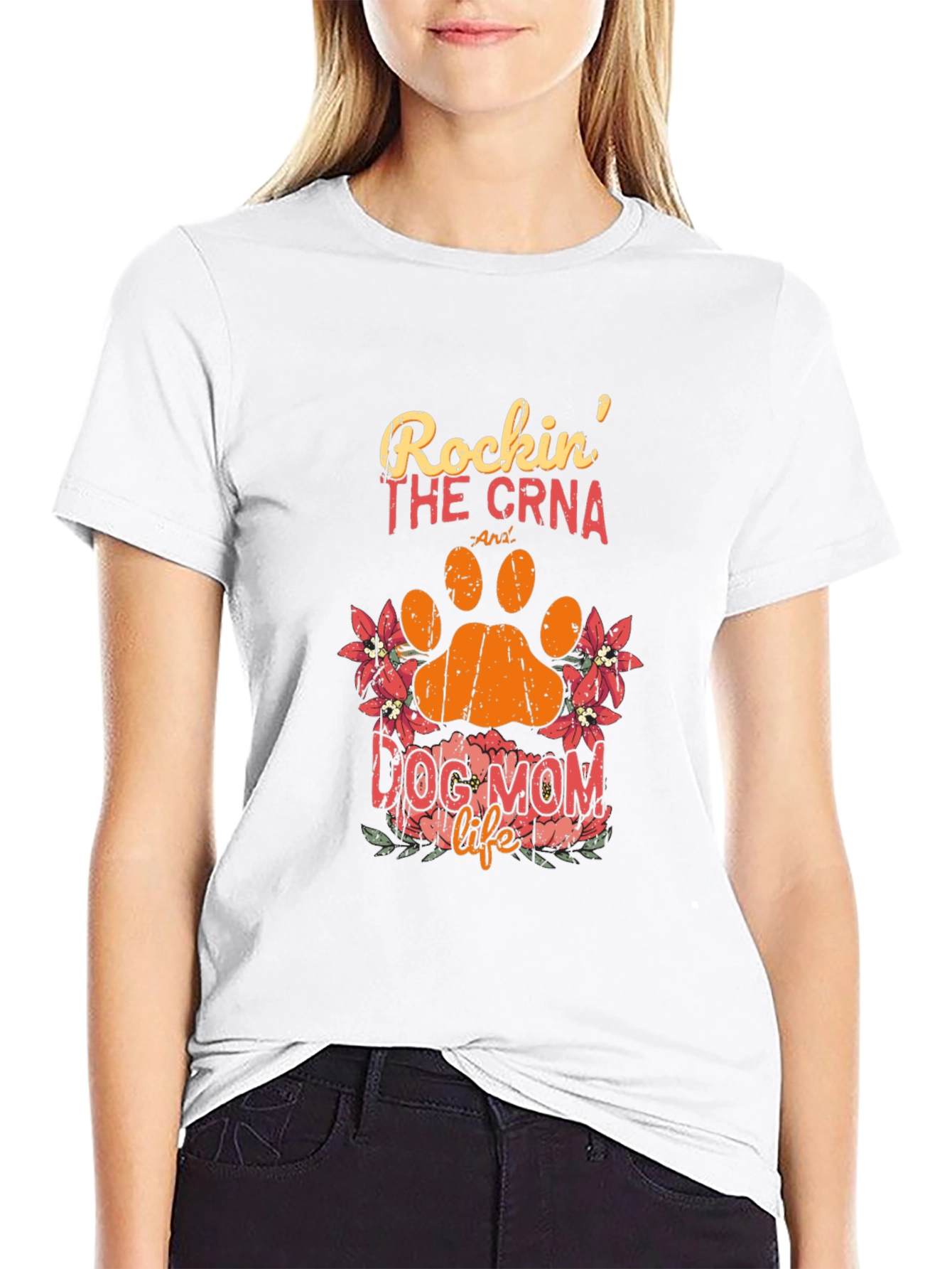 Rockin The CRNA Dog Mom Life Black T-Shirt