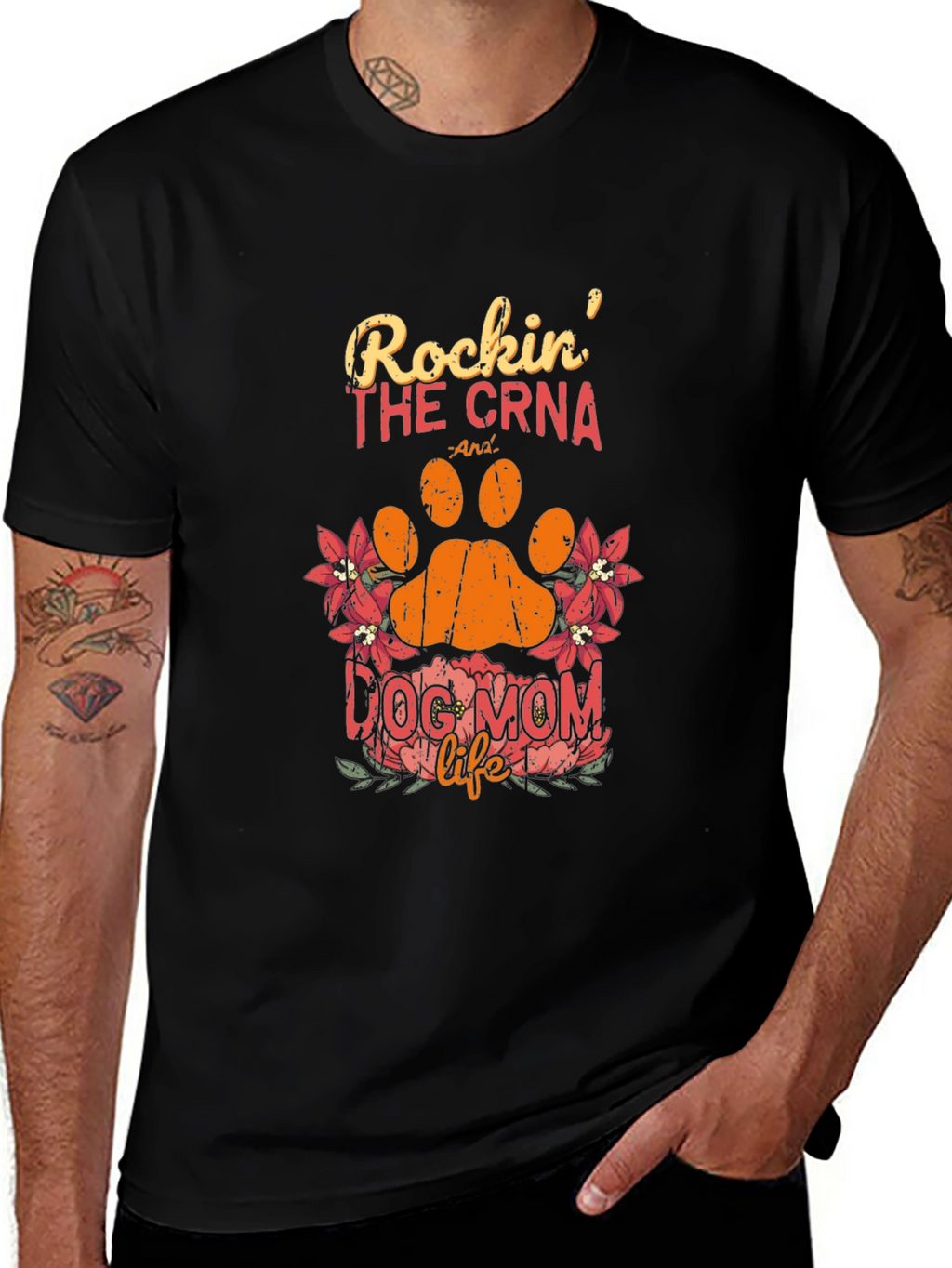 Rockin The CRNA Dog Mom Life Black T-Shirt