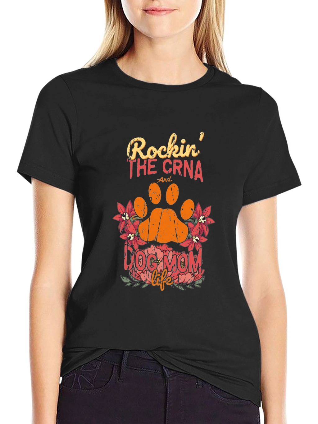 Rockin The CRNA Dog Mom Life Black T-Shirt