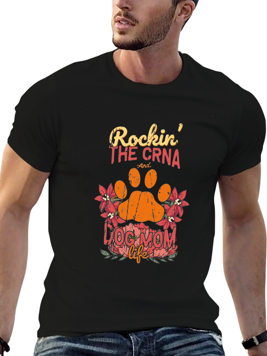 Rockin The CRNA Dog Mom Life Black T-Shirt