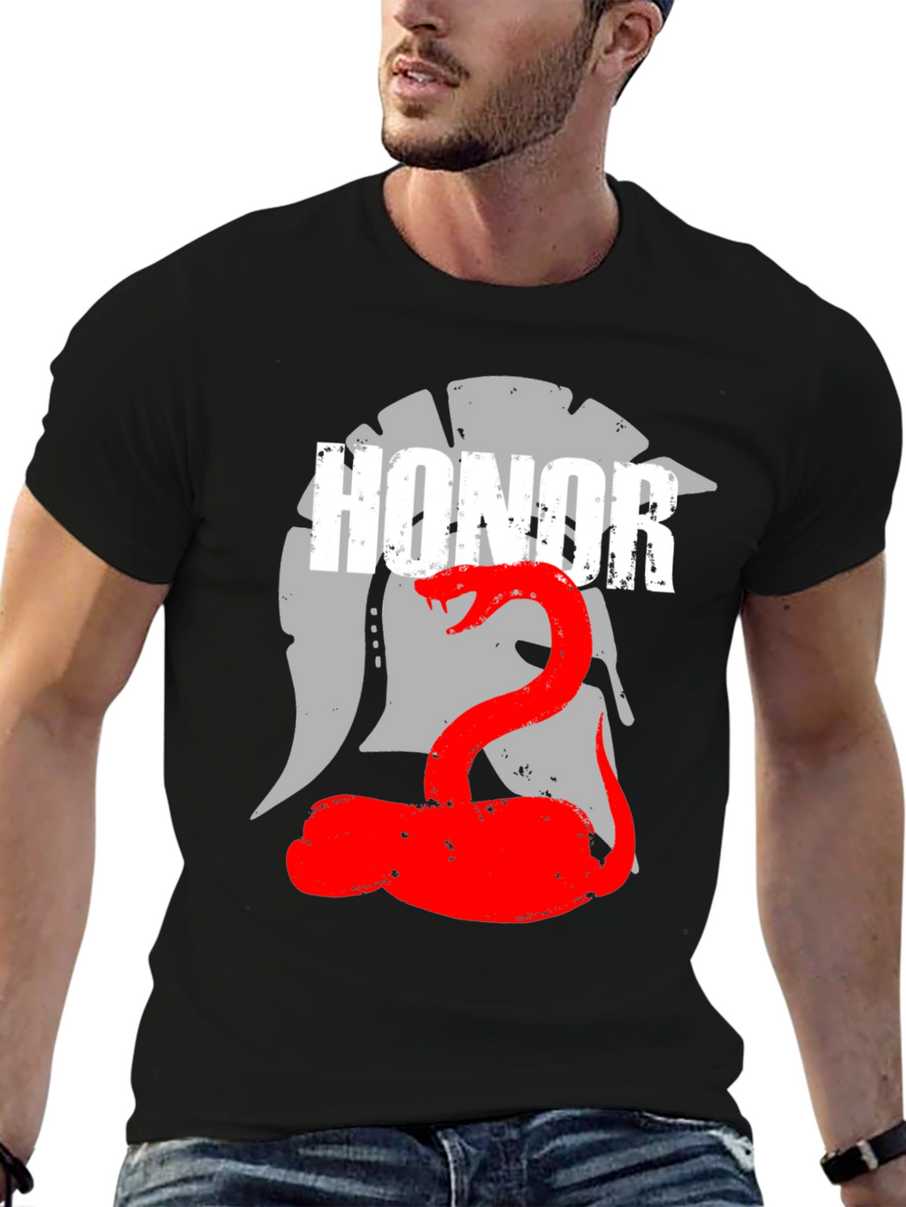 Honor Spartan Helmet and Snake Graphic T-Shirt