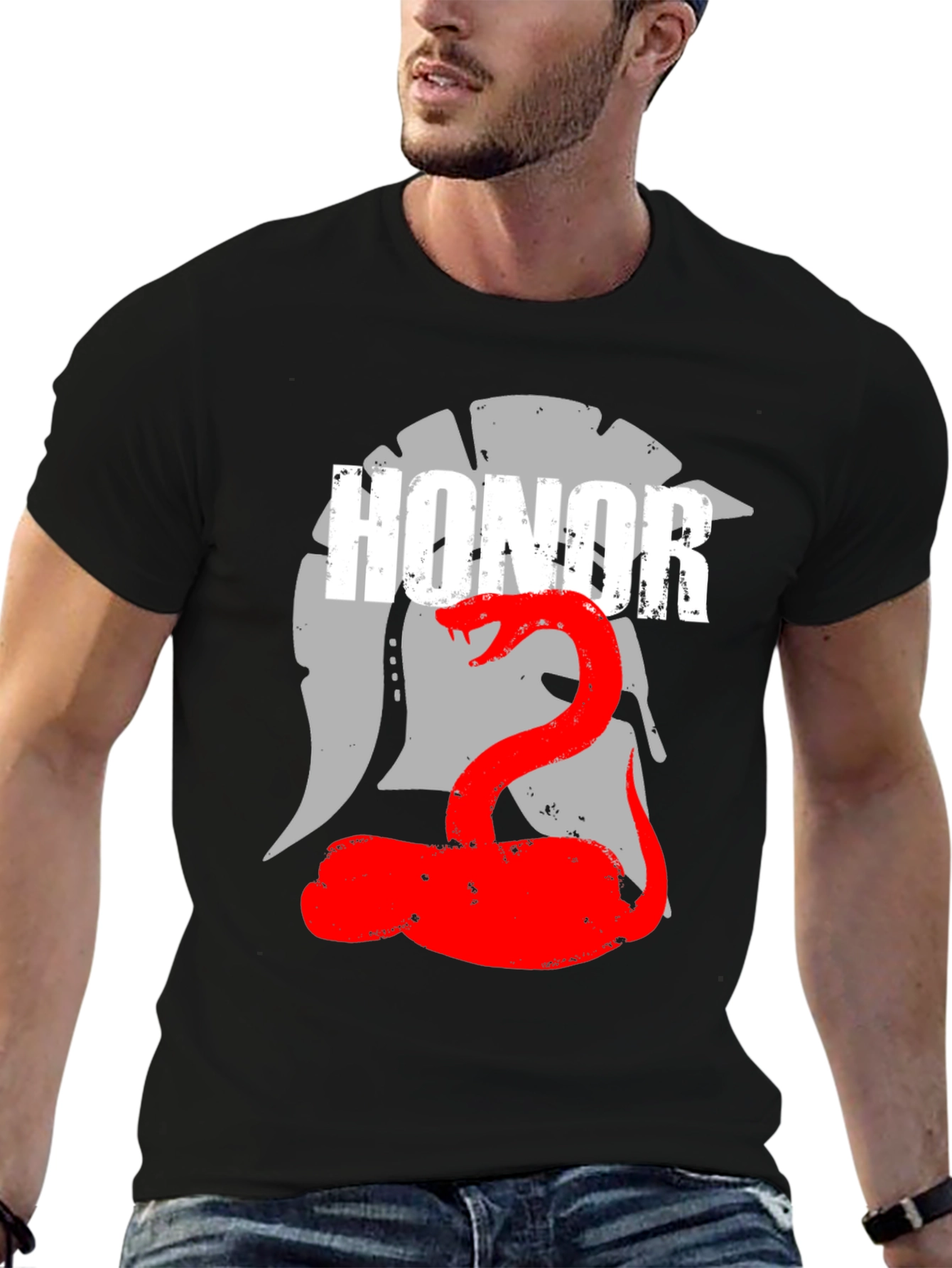 Honor Spartan Helmet and Snake Graphic T-Shirt