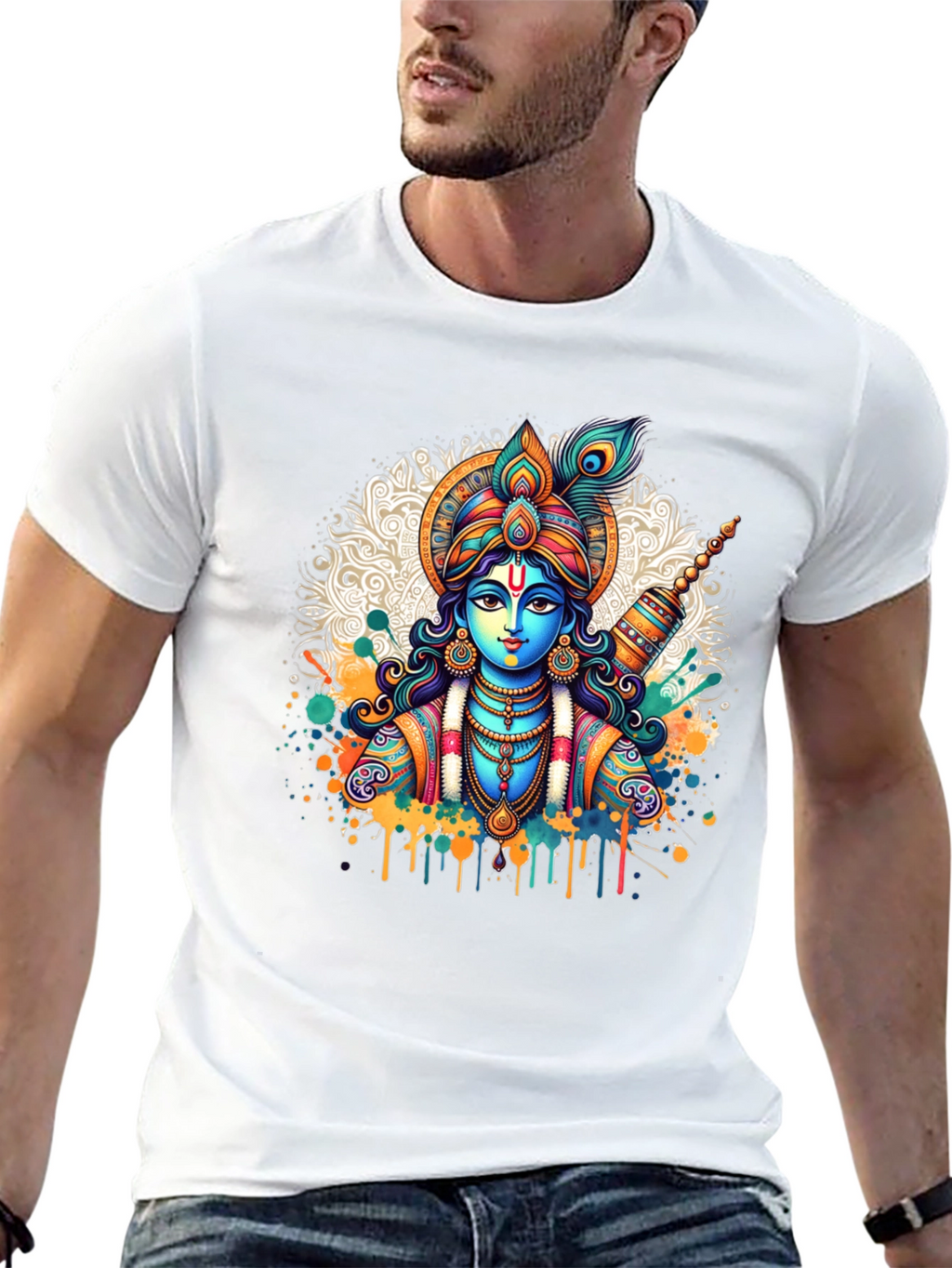 Krishna Graphic Tee - Mens Black Cotton T-Shirt