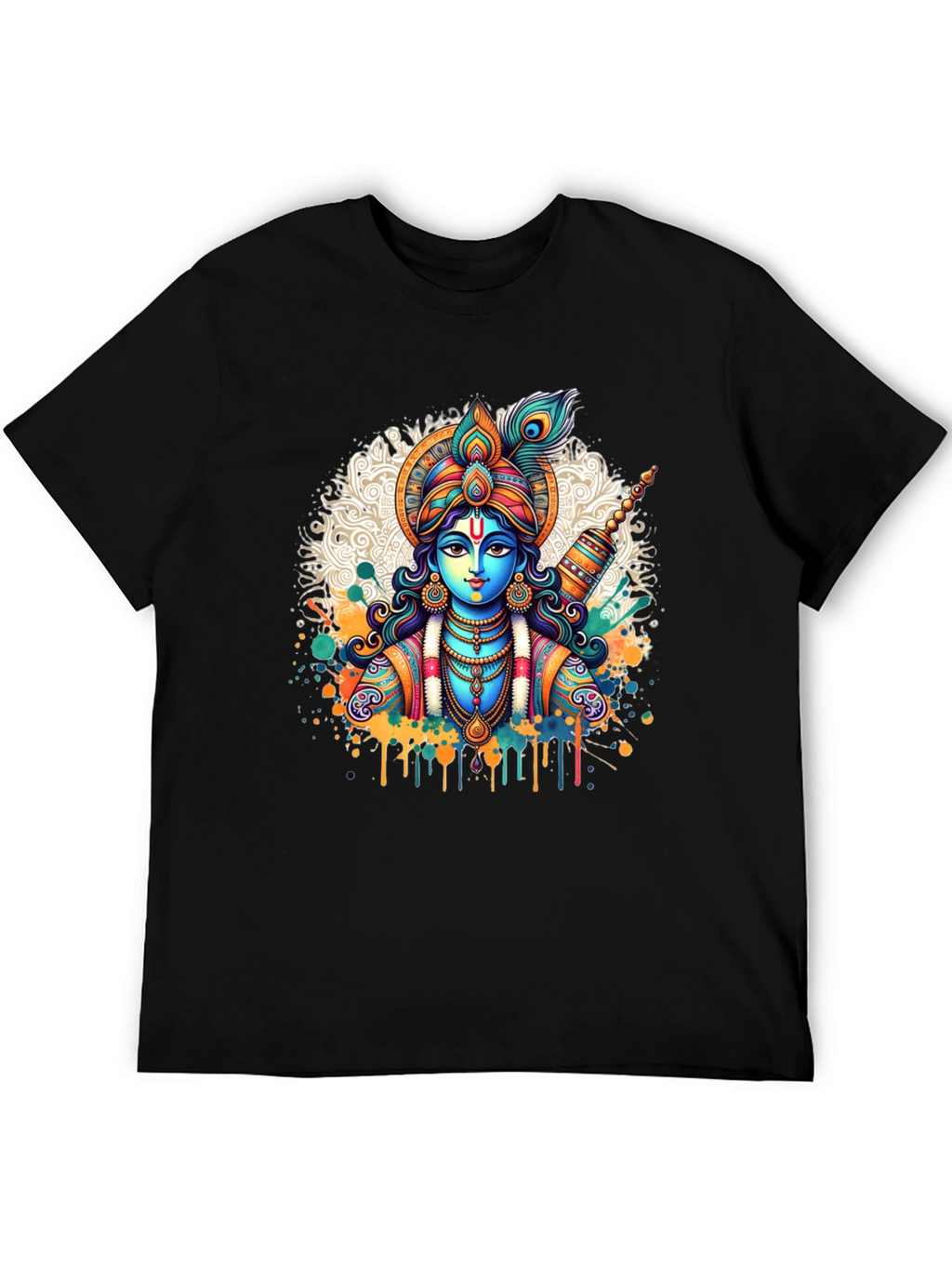 Krishna Graphic Tee - Mens Black Cotton T-Shirt