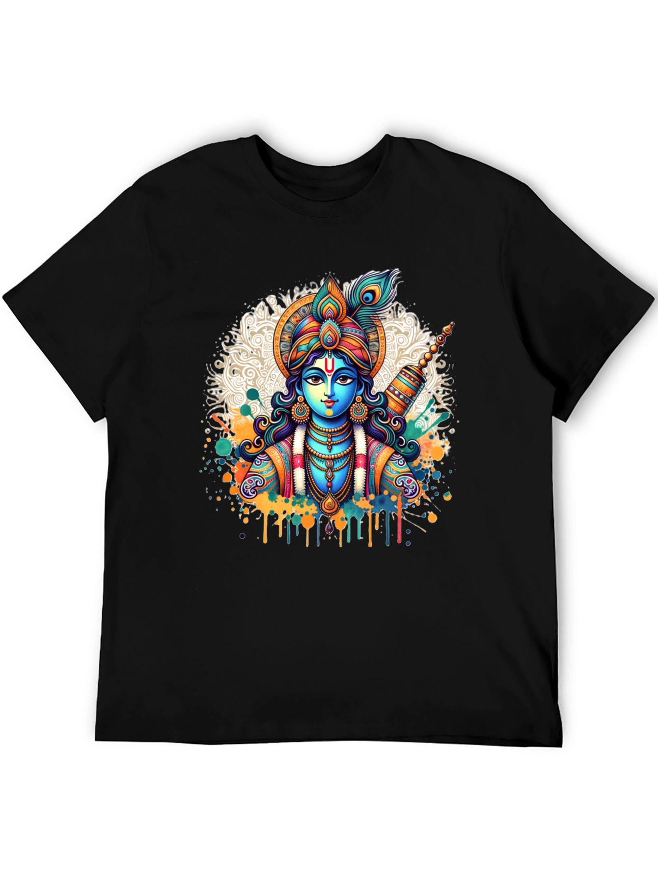 Krishna Graphic Tee - Mens Black Cotton T-Shirt