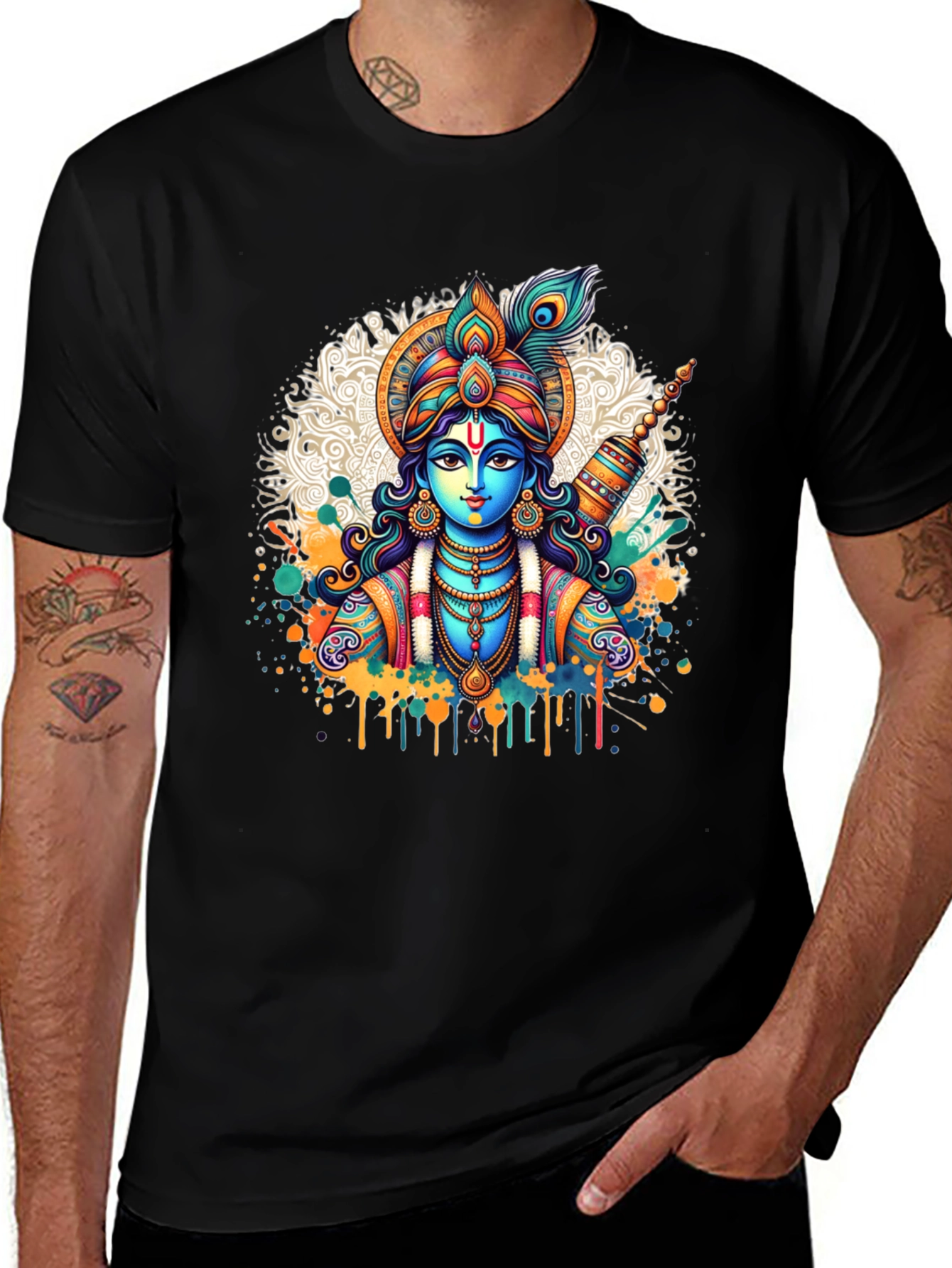 Krishna Graphic Tee - Mens Black Cotton T-Shirt