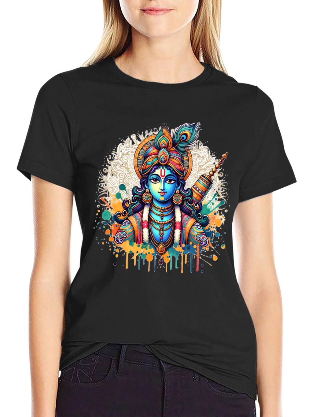 Krishna Graphic Tee - Mens Black Cotton T-Shirt