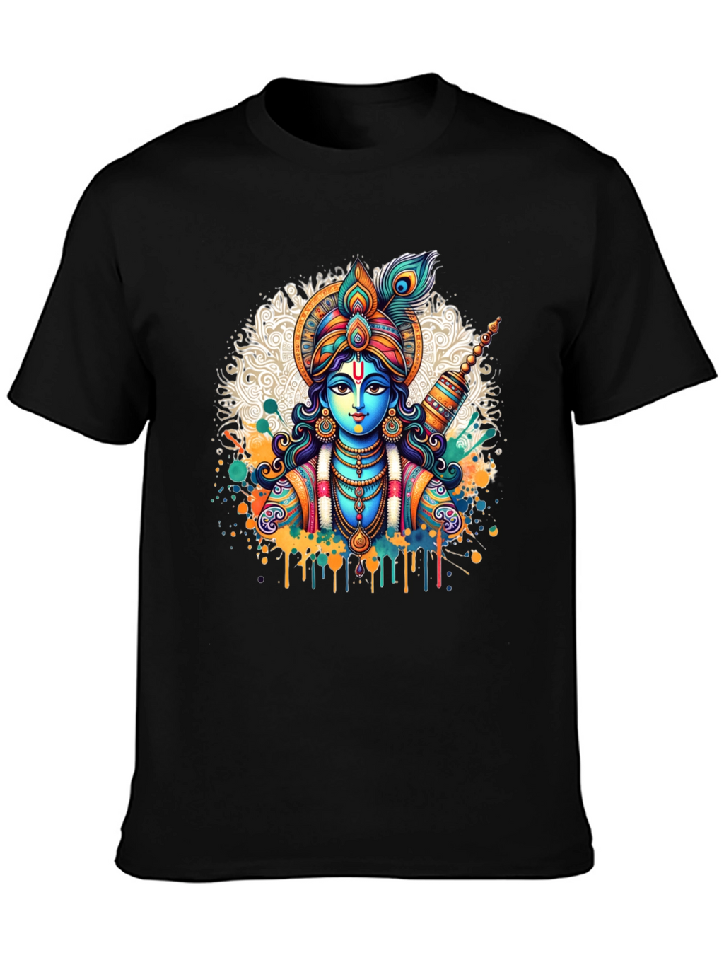 Krishna Graphic Tee - Mens Black Cotton T-Shirt