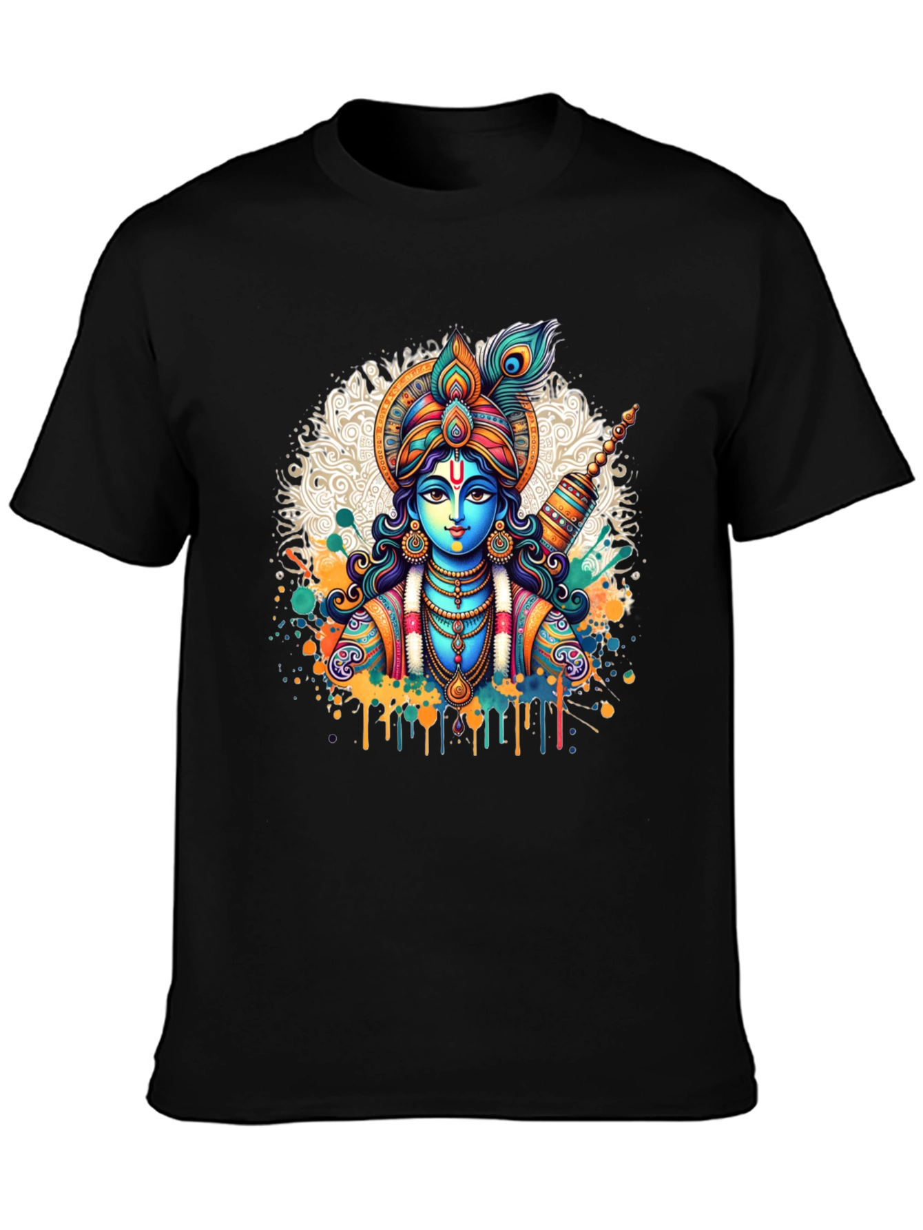 Krishna Graphic Tee - Mens Black Cotton T-Shirt