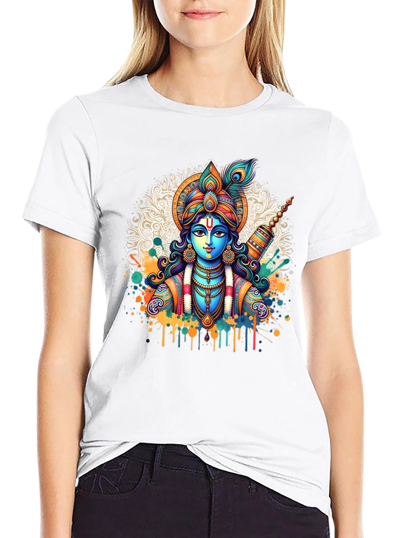 Krishna Graphic Tee - Mens Black Cotton T-Shirt