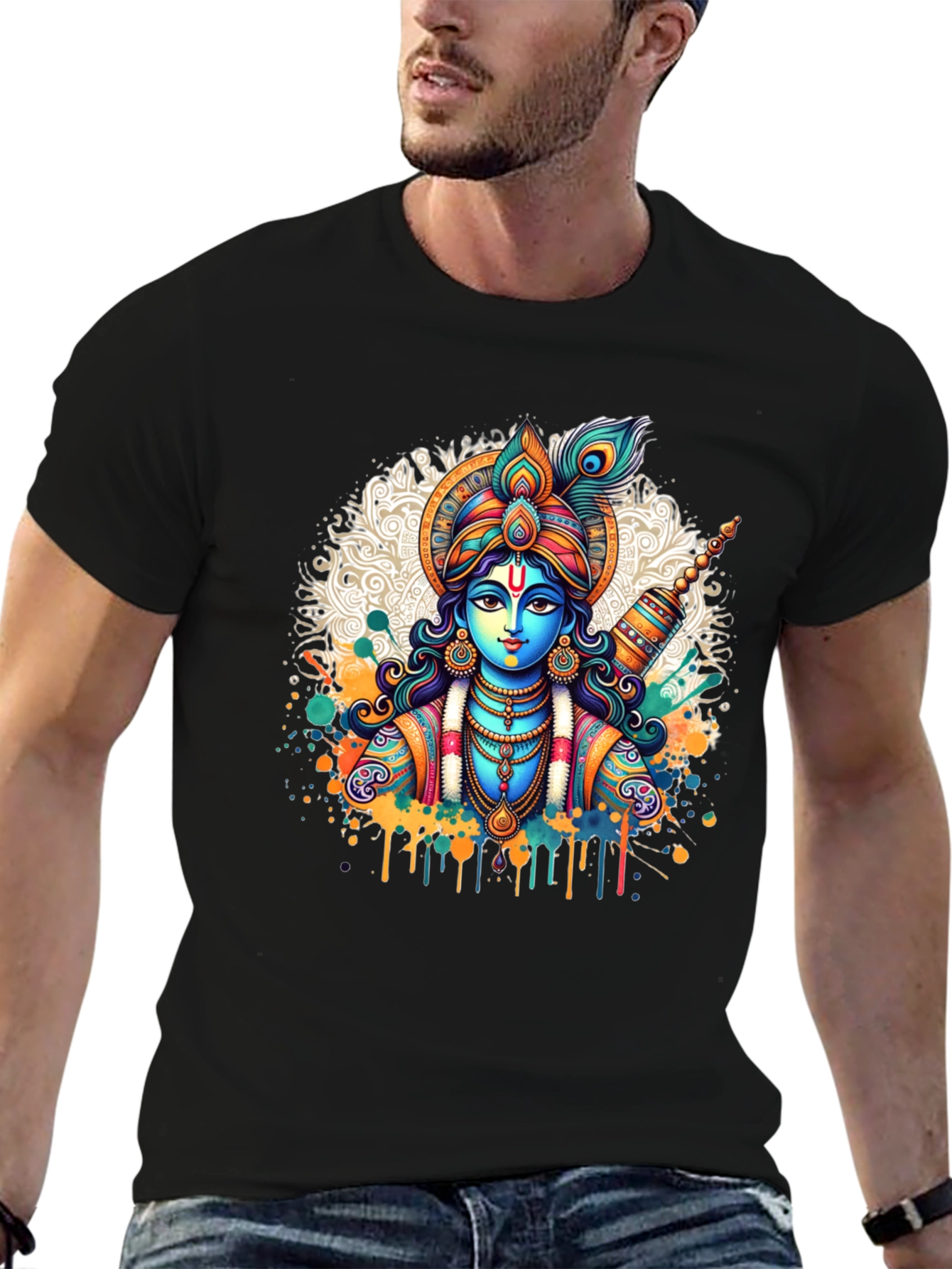Krishna Graphic Tee - Mens Black Cotton T-Shirt