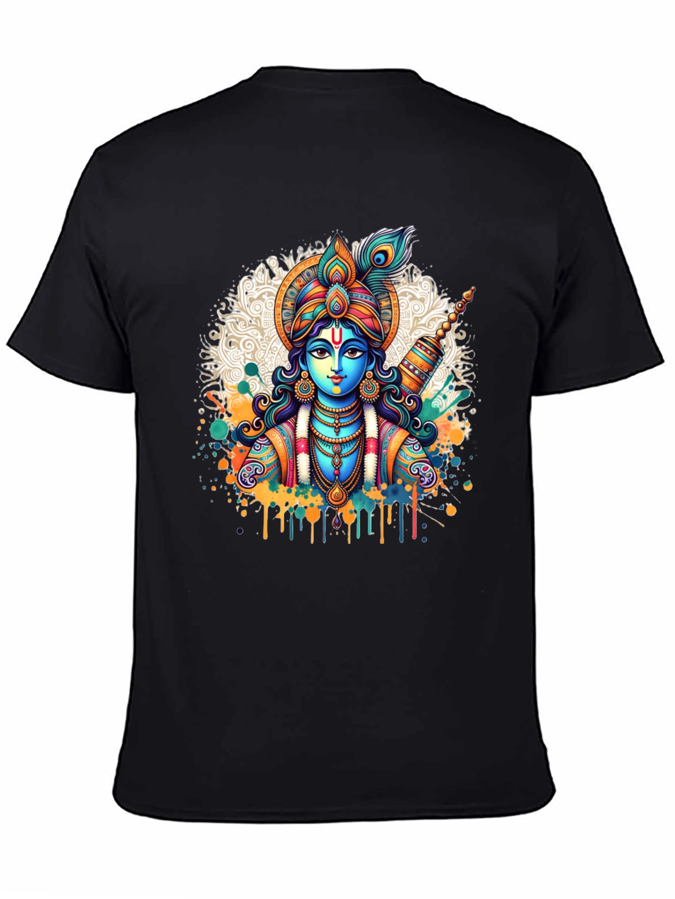 Krishna Graphic Tee - Mens Black Cotton T-Shirt