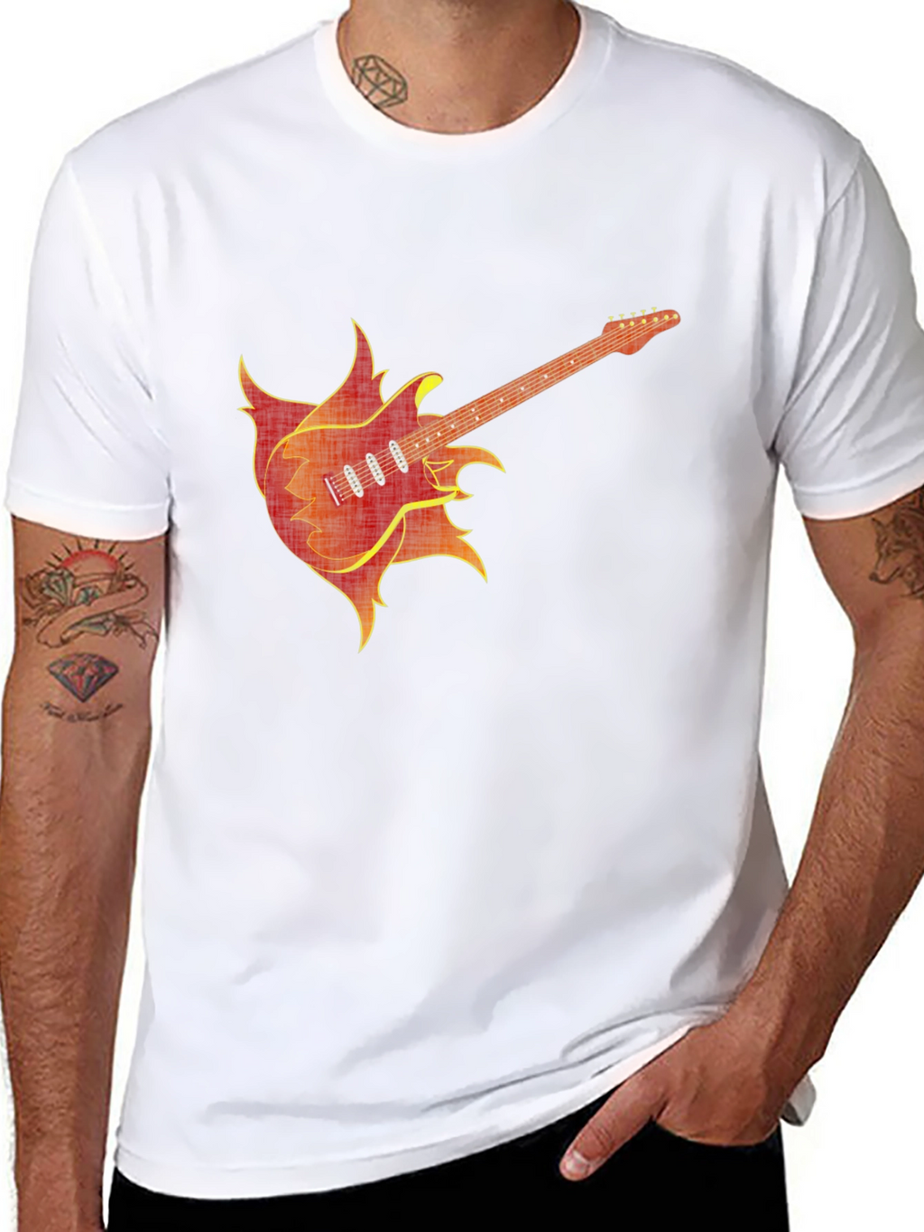 Fiery Guitar Graphic Tee - Black Cotton T-Shirt