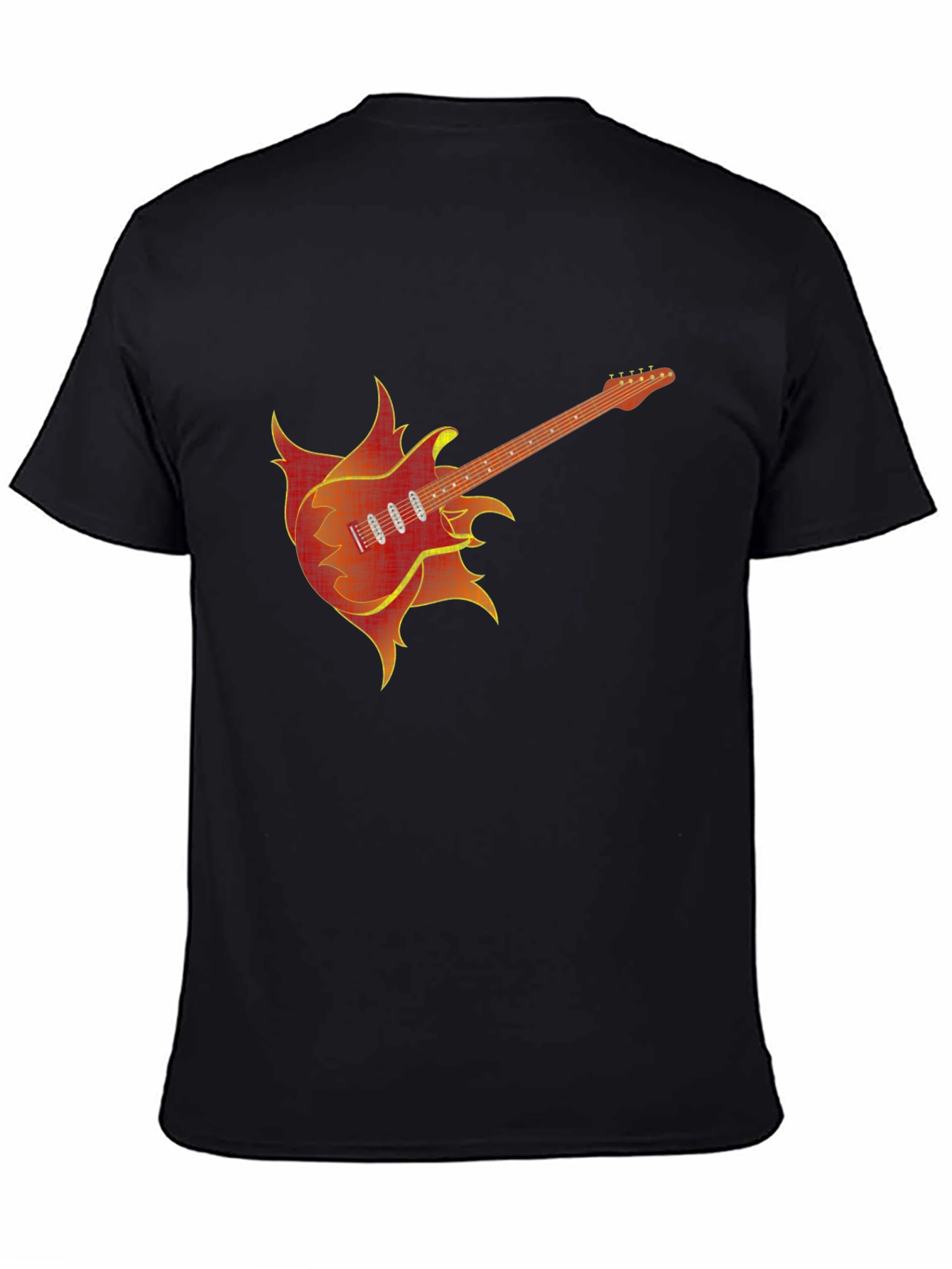 Fiery Guitar Graphic Tee - Black Cotton T-Shirt