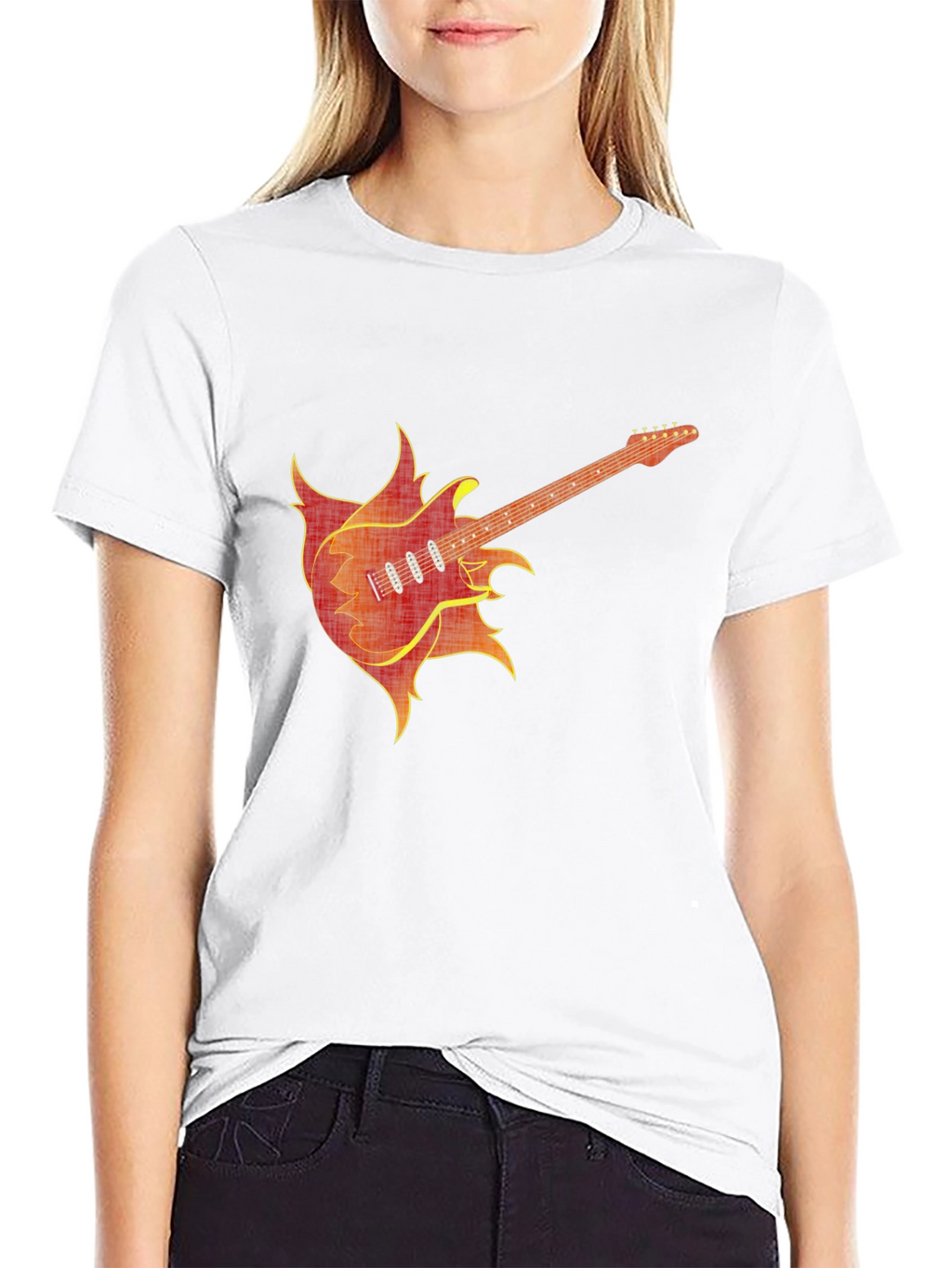 Fiery Guitar Graphic Tee - Black Cotton T-Shirt