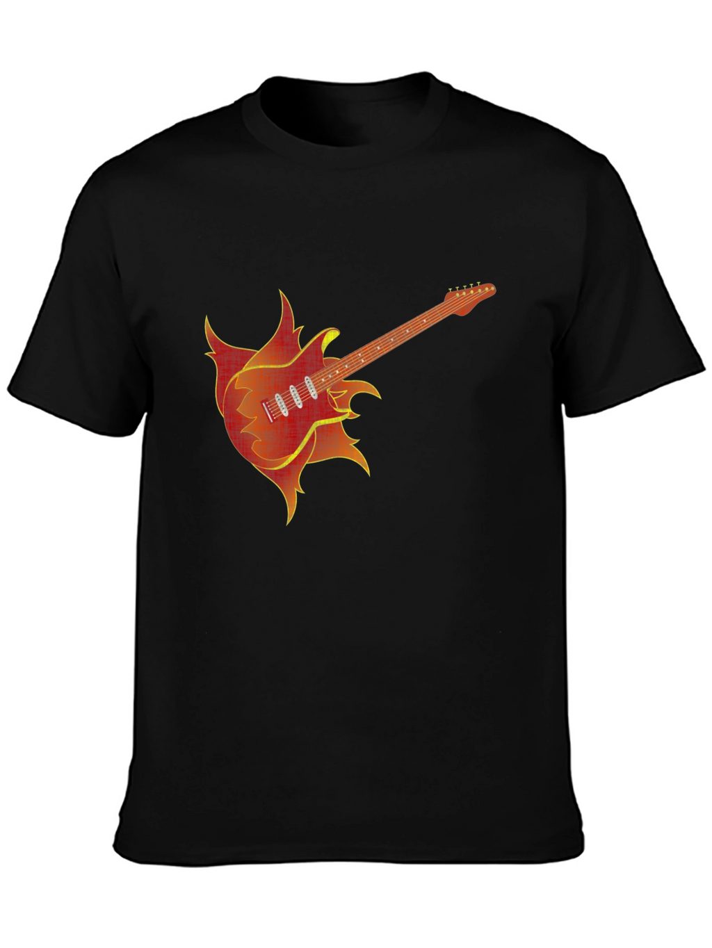 Fiery Guitar Graphic Tee - Black Cotton T-Shirt