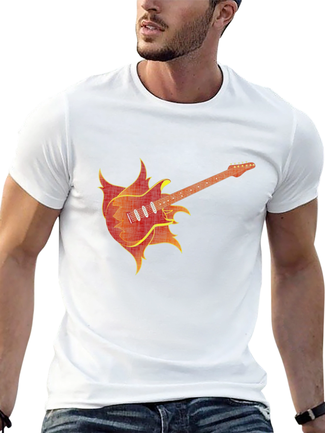 Fiery Guitar Graphic Tee - Black Cotton T-Shirt