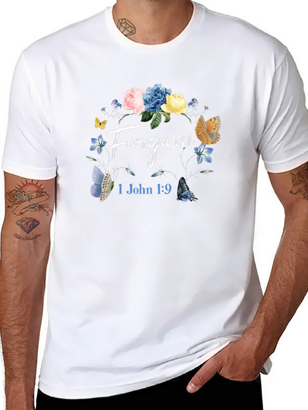 Forgiven Floral Butterfly Graphic T-Shirt